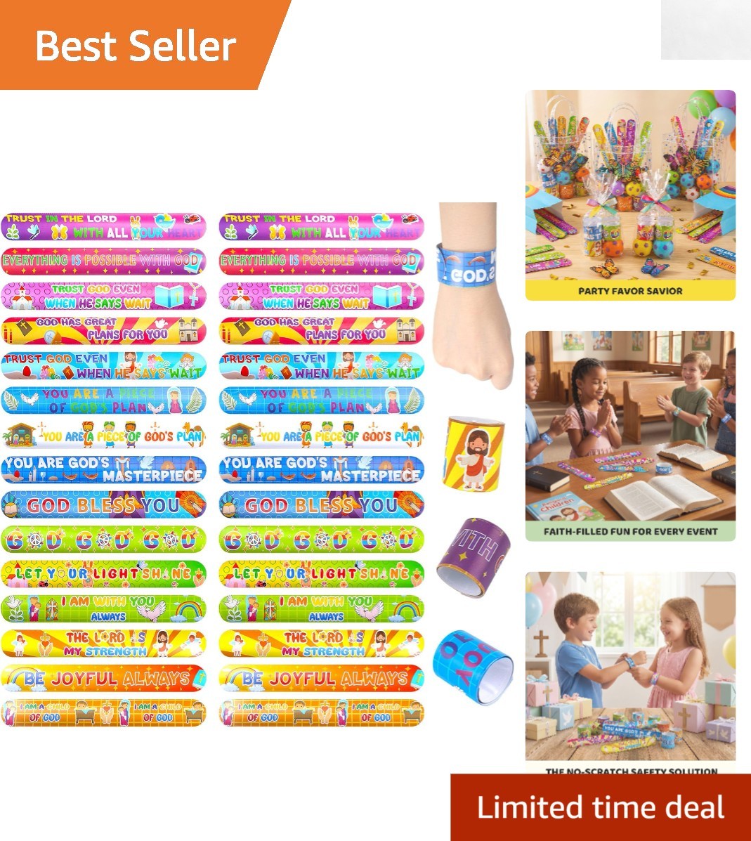Vibrant 48-Piece Snap Bracelets with Bible Verses – Ideal Kids’ Gifts -Round