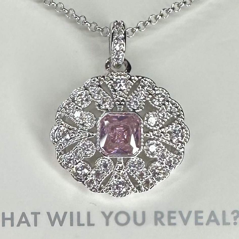 Bomb Party Necklace- 5716- Simulated Pink CZ- Rhodium Plated