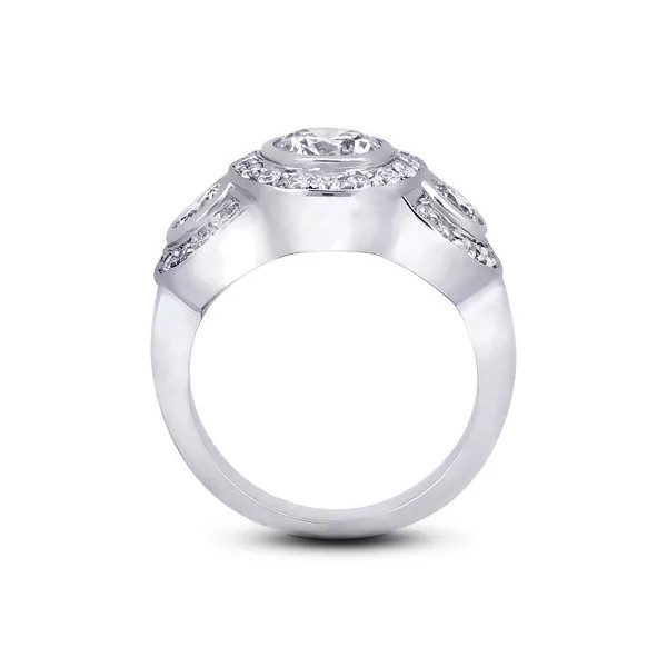 14K Gold 3-Stone Engagement Ring Halo 1.81 Carat Round Lab-Grown Diamond E VS1