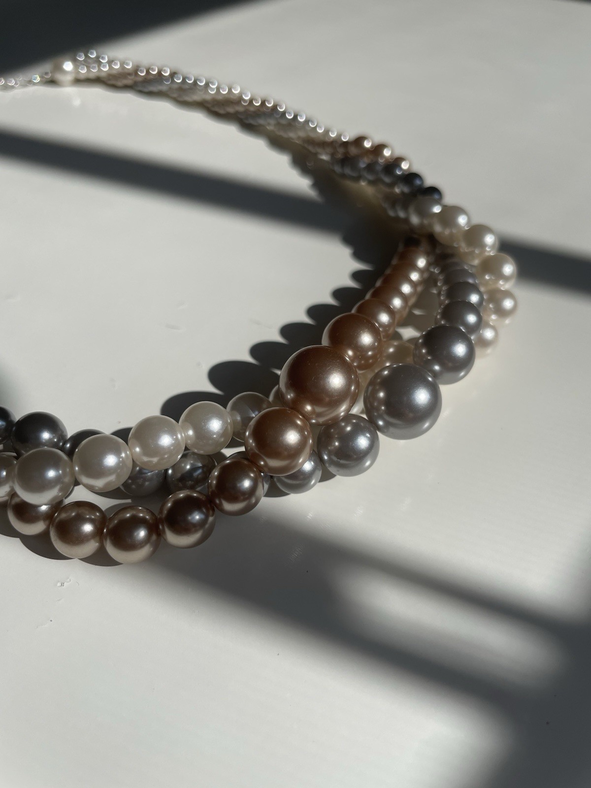 Multicolor Faux Pearl Multi-Strand Beaded Necklace Silver Tone Signed RMN