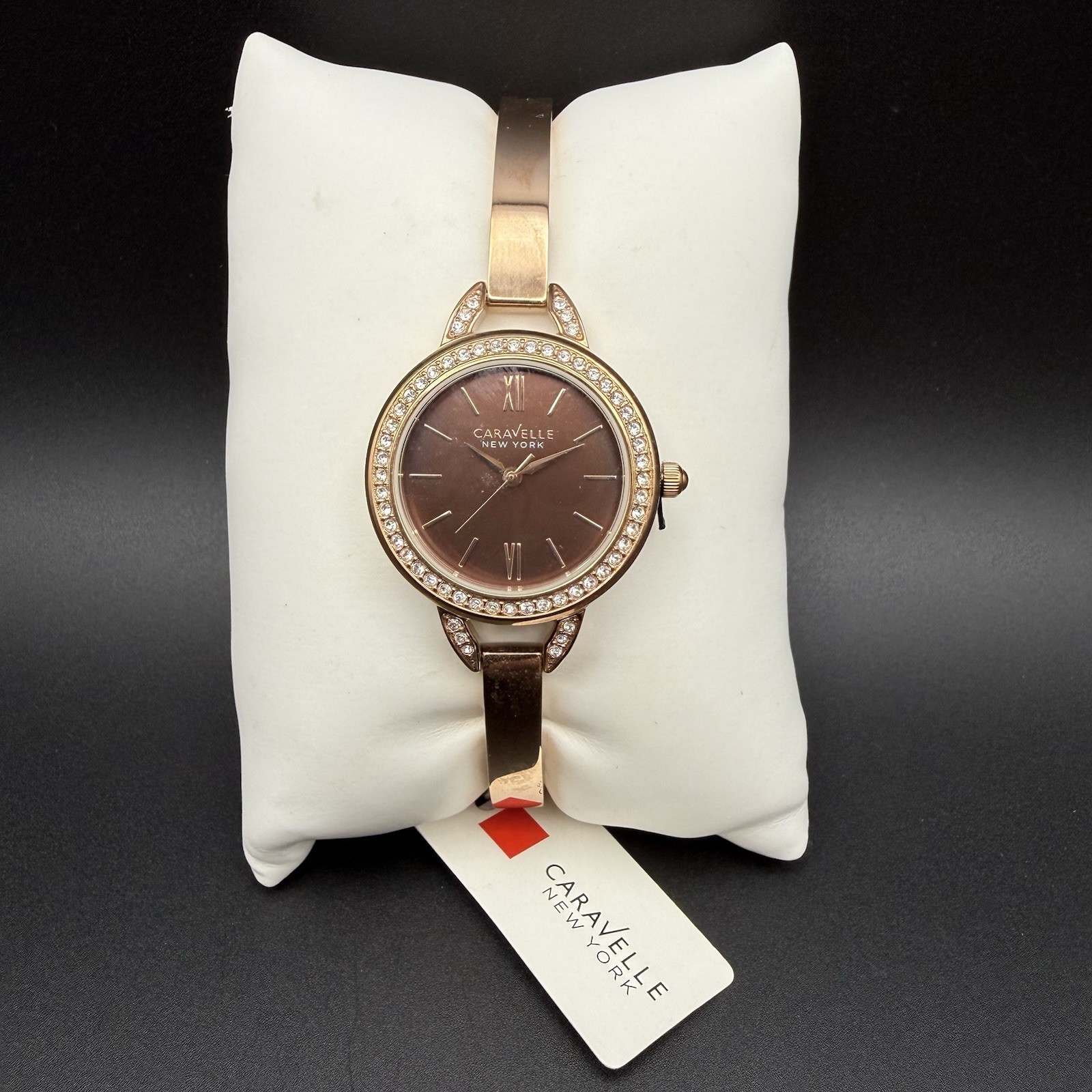 Bulova Caravelle New York Rose Gold Crystal Bezel Watch 5mm 44L134 Needs Battery