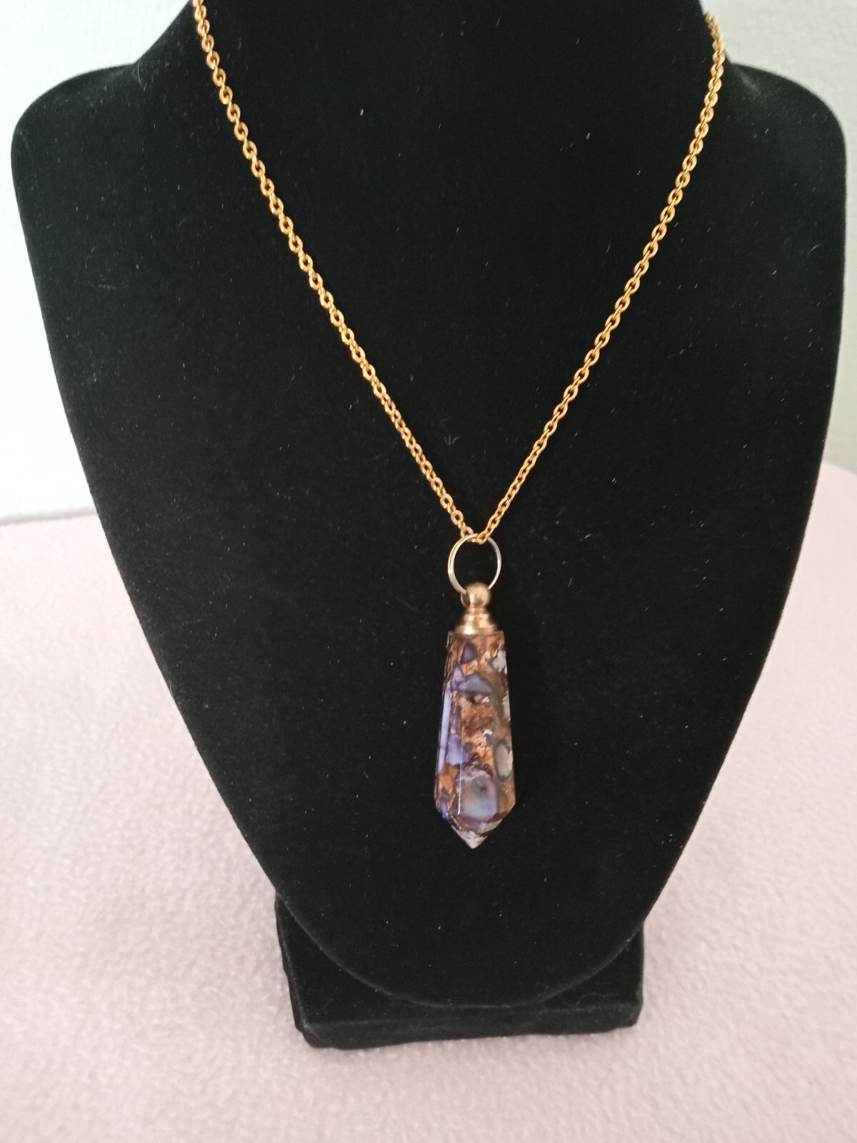 Multicolored Natural Stone Perfume Flask Pendant with 18 inch chain