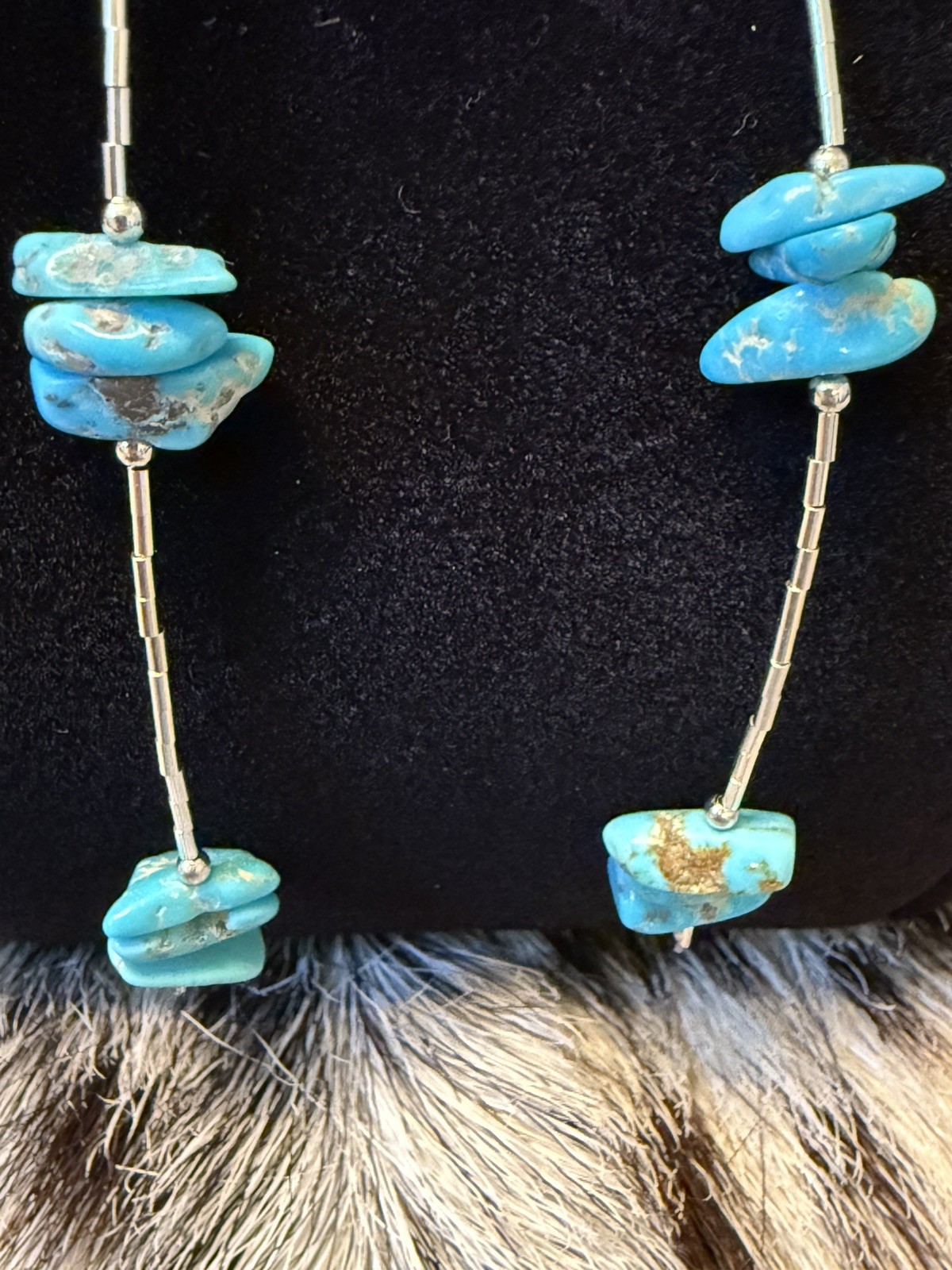 Liquid Sterling Silver 925 TURQUOISE NUGGET BEADED Shoulder Duster 5in Earrings