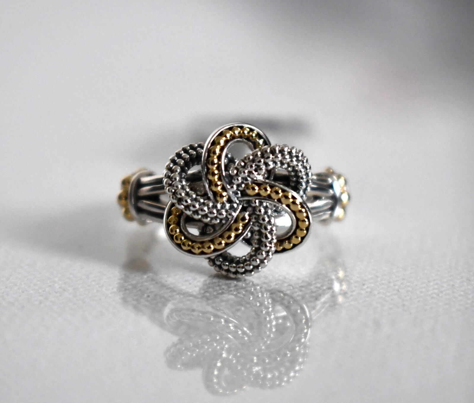NEW LAGOS LOVE KNOT 925 STERLING SILVER & 18K GOLD Two-Tone LOVE KNOT Ring 7