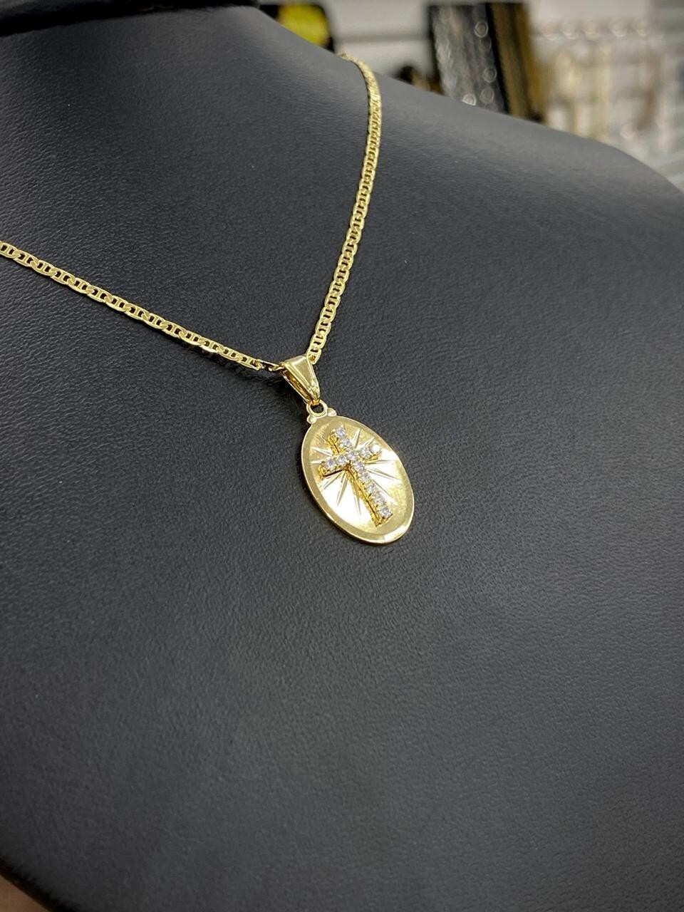14K Gold Filled Crucifix Necklace CZ Charm Crucifix Women Men Kid Baby Figaro