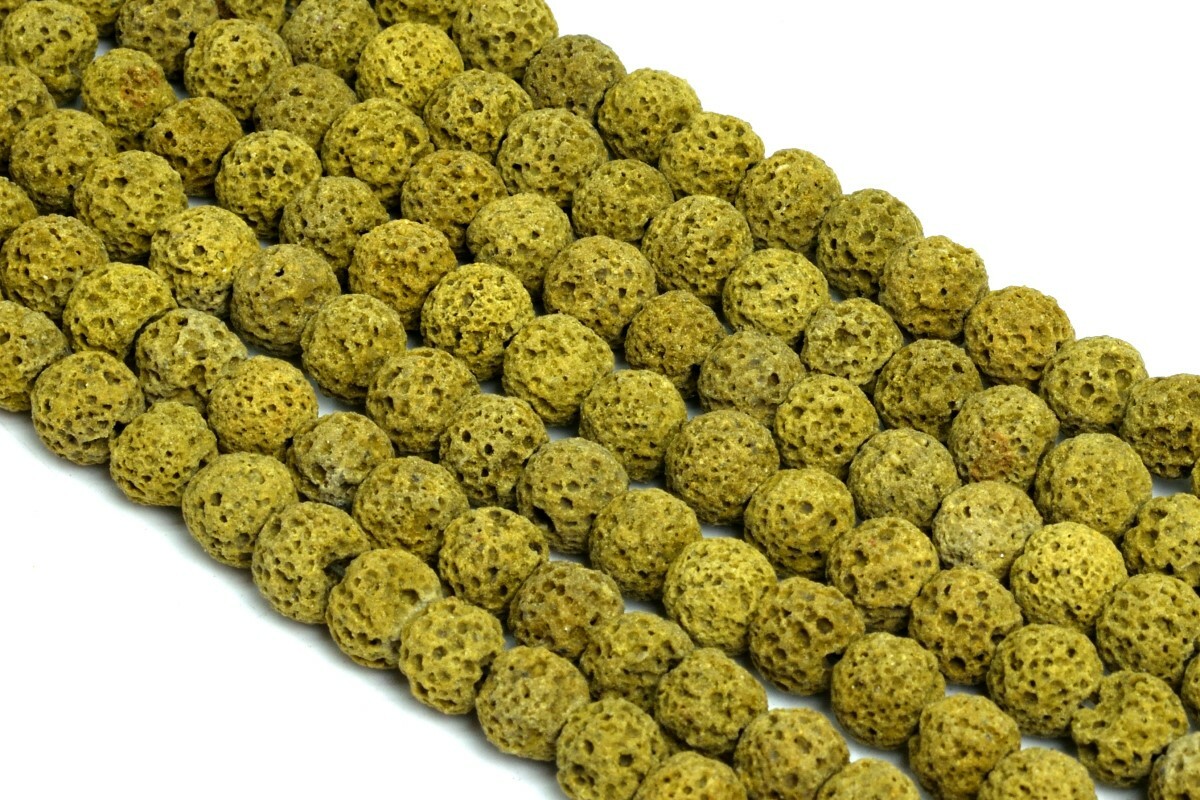 8MM Natural Mustard Yellow Volcanic Lava Beads Grade AB Round Loose Beads 15″