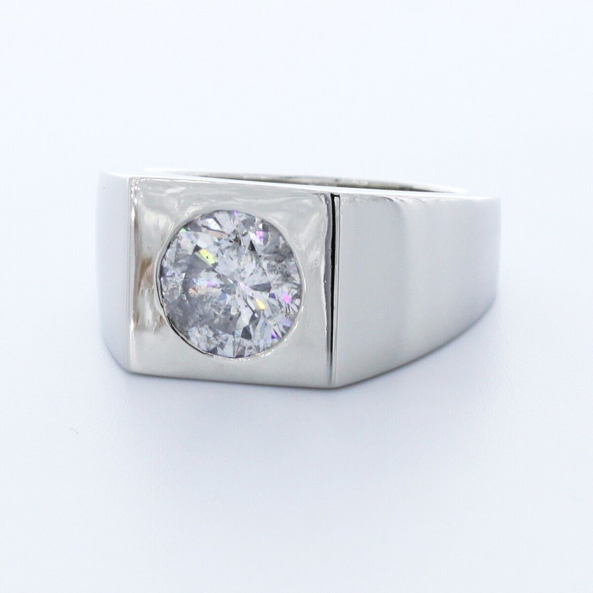 3.04 Carat F SI2 Round Cut Natural Certified Diamond Platinum Classic Men’s Ring