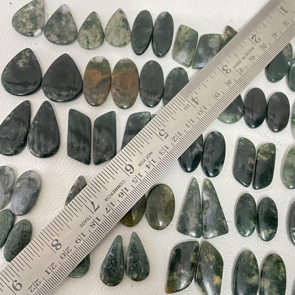 20-40MM Green Moss Agate Matched Earring Pair Cabochon Loose Gemstone Lot
