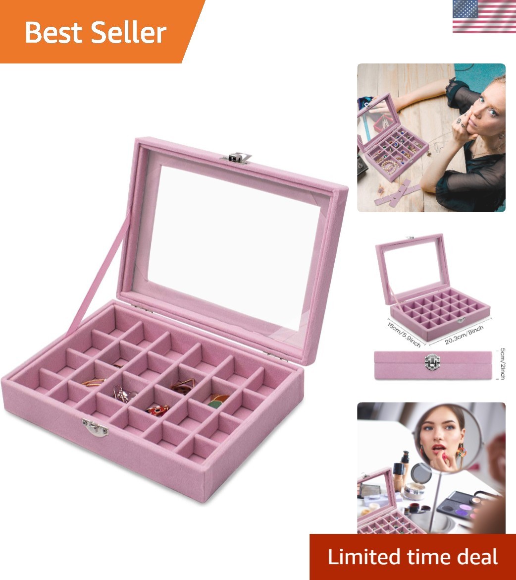 24 Grid Velvet Jewelry Box, Jewelry Display Showcase Tray Earrings Rings Neck…