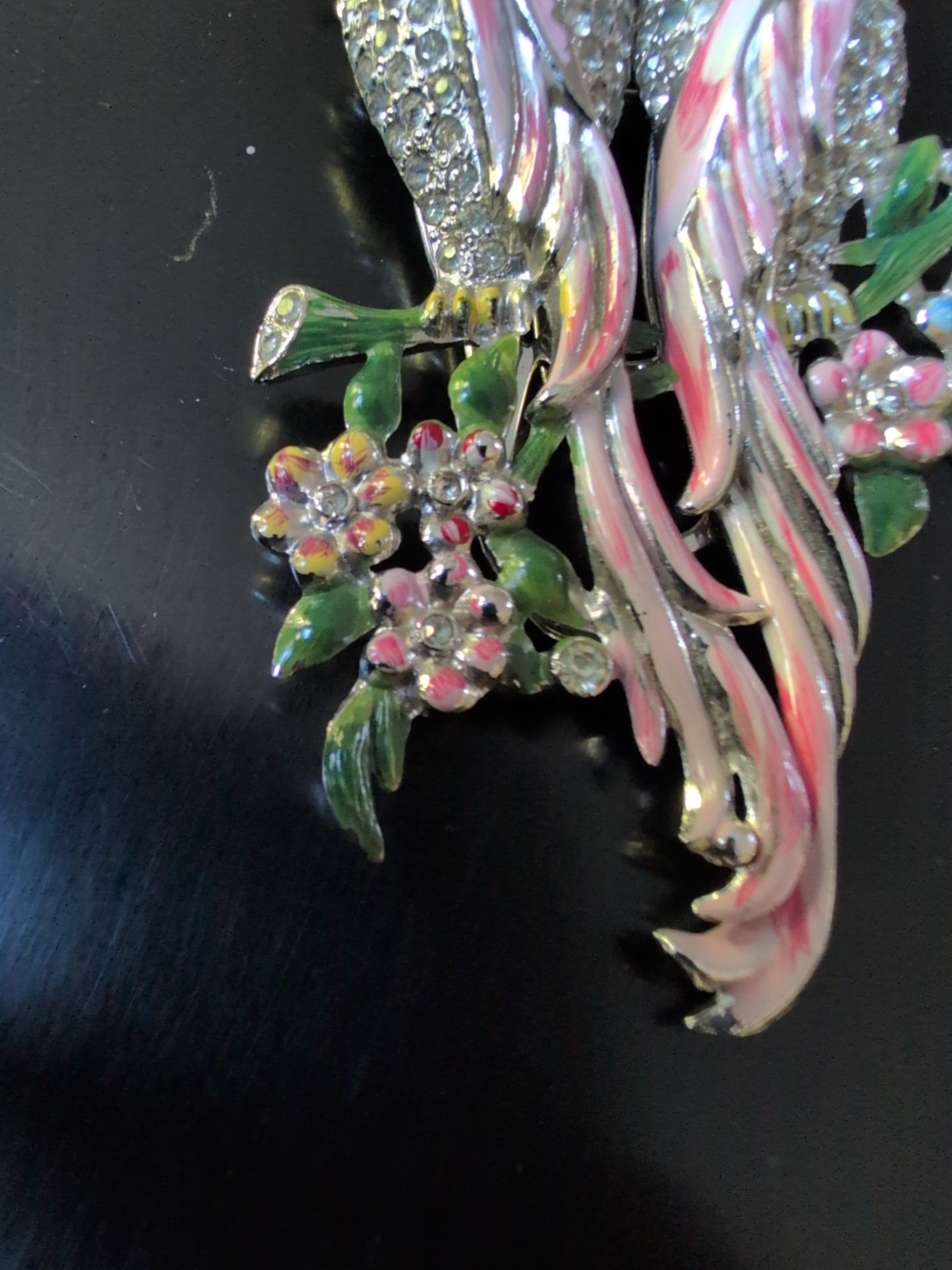 Vintage Signed Coro Duette Love Birds Fur Brooch/pin Rhinstones with Flowers