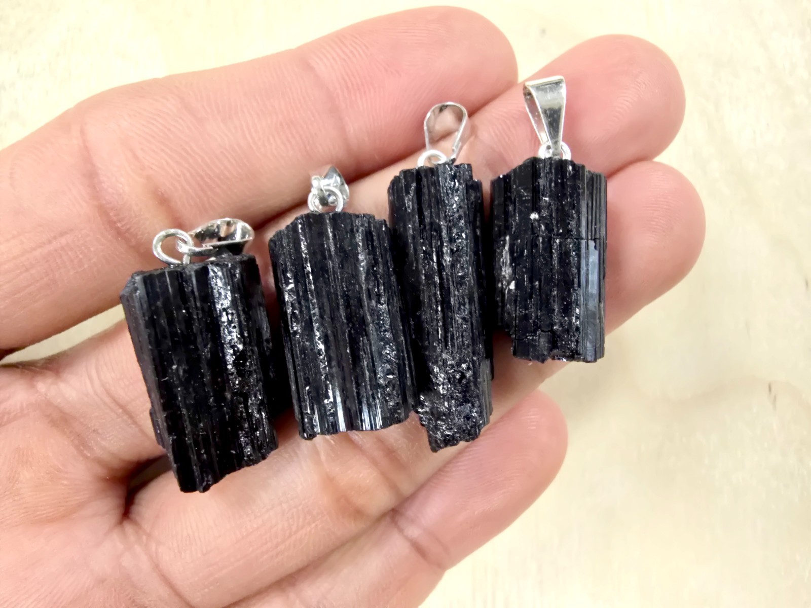 Black Tourmaline Pendant Raw Natural Crystal Necklace for Protection