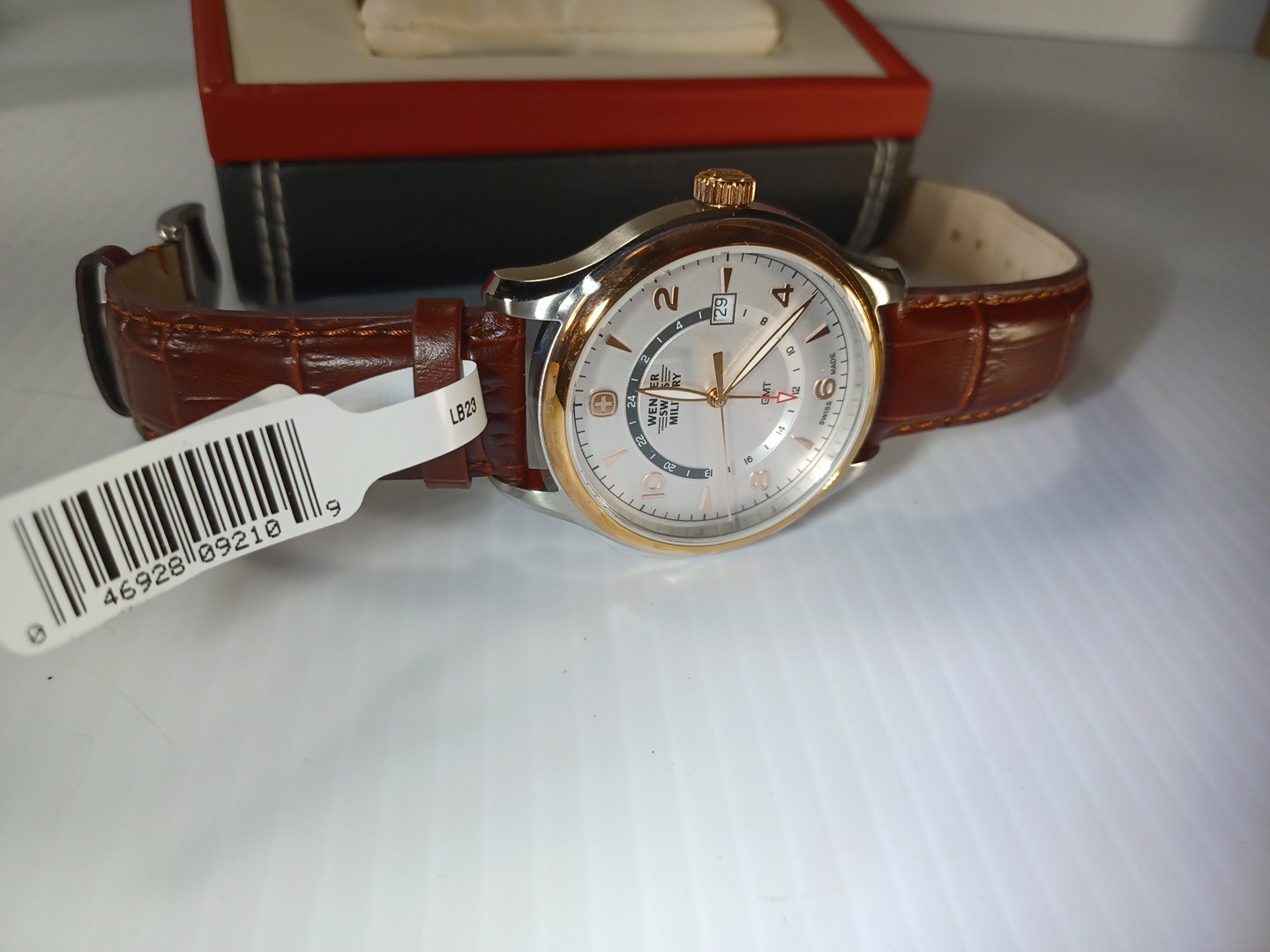 Wenger Swiss Military Classic Executive GMT Watch Rose Gold Brown Leather 100m