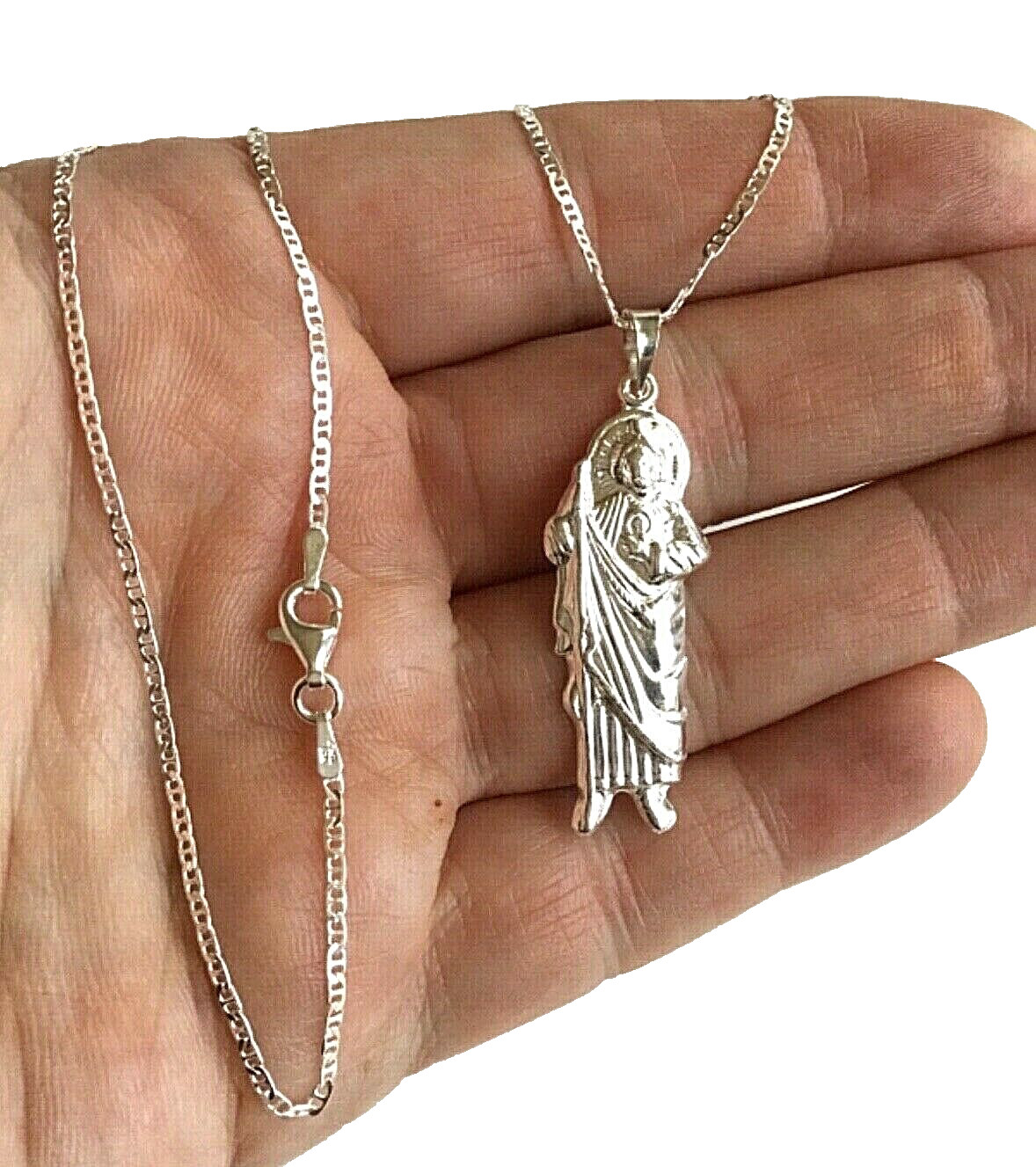 925 PLATA CADENA DE SAN JUDAS 20″ LARGO / SAINT JUDE NECKLACE 20” LONG – 42x14mm