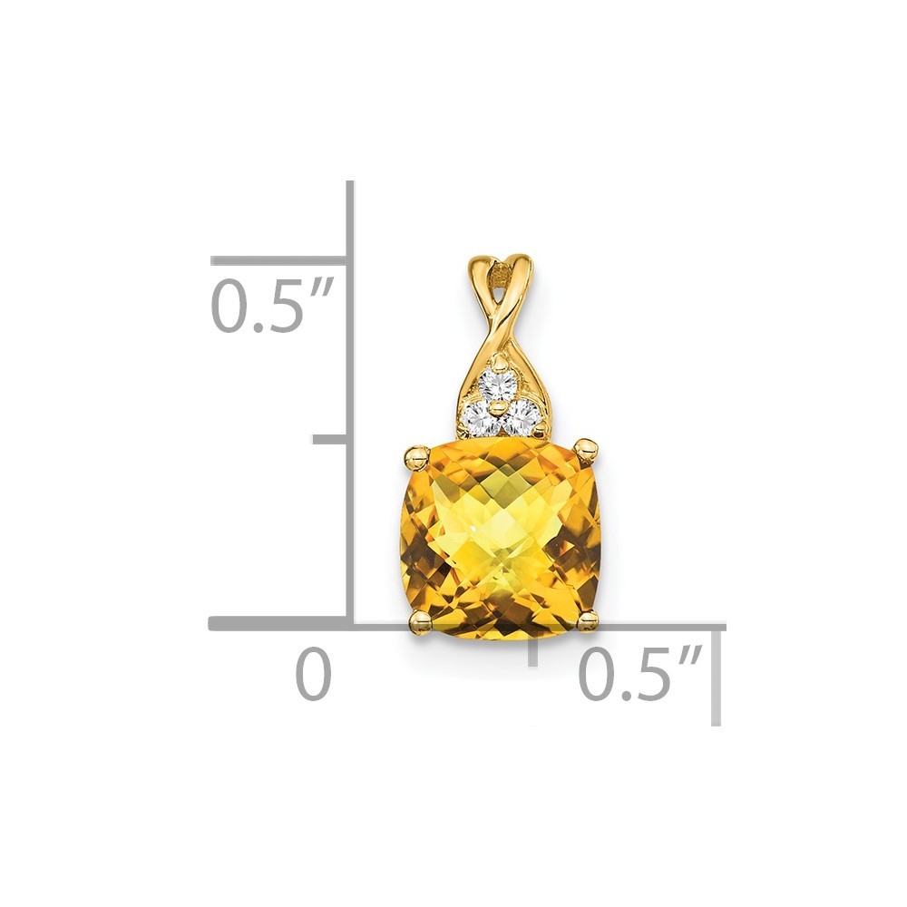 14k Yellow Gold 7mm Cushion Checkerboard November/Citrine and Diamond Pendant