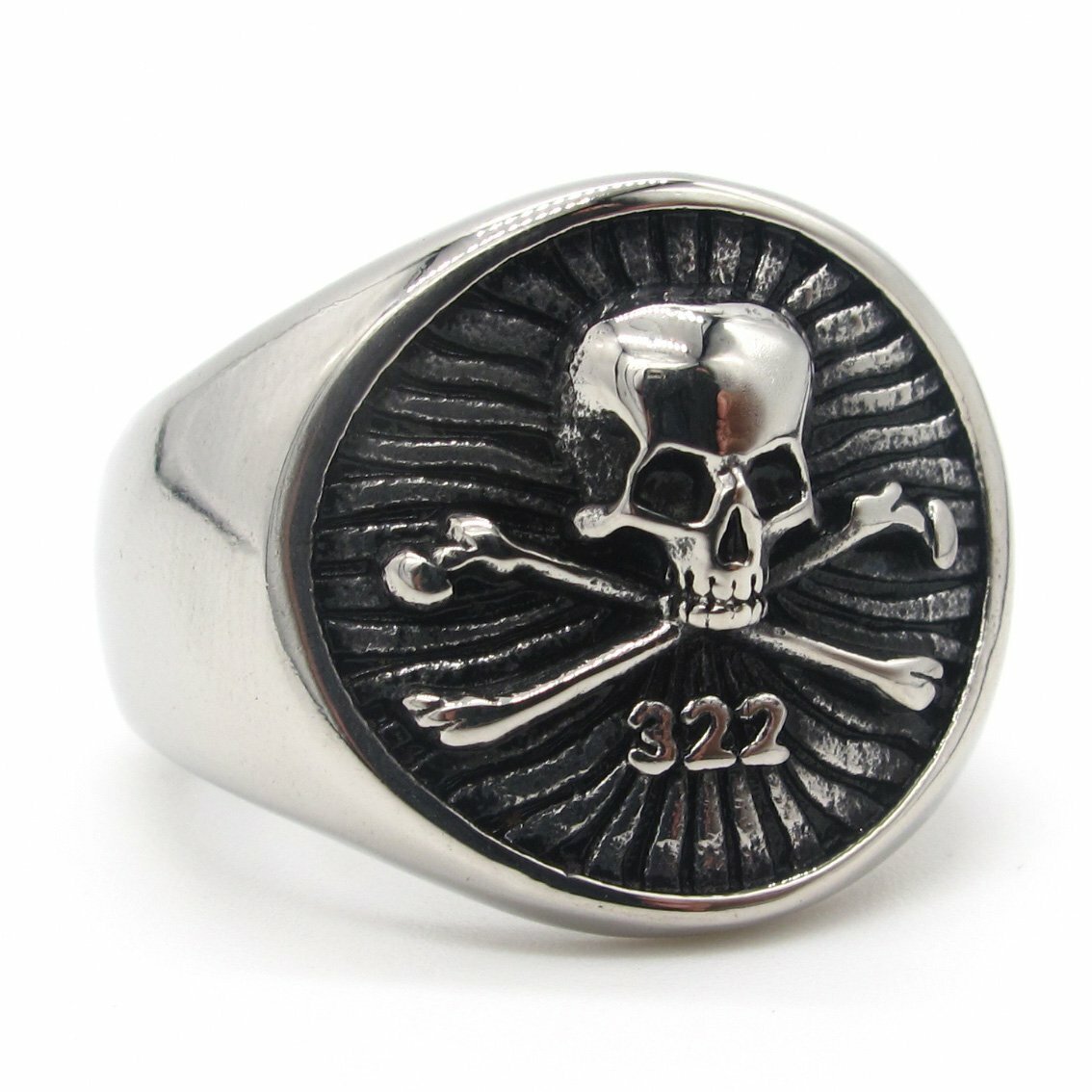 MENDEL Mens Secret Society 322 Skull And Bones Ring Stainless Steel Size 7-14