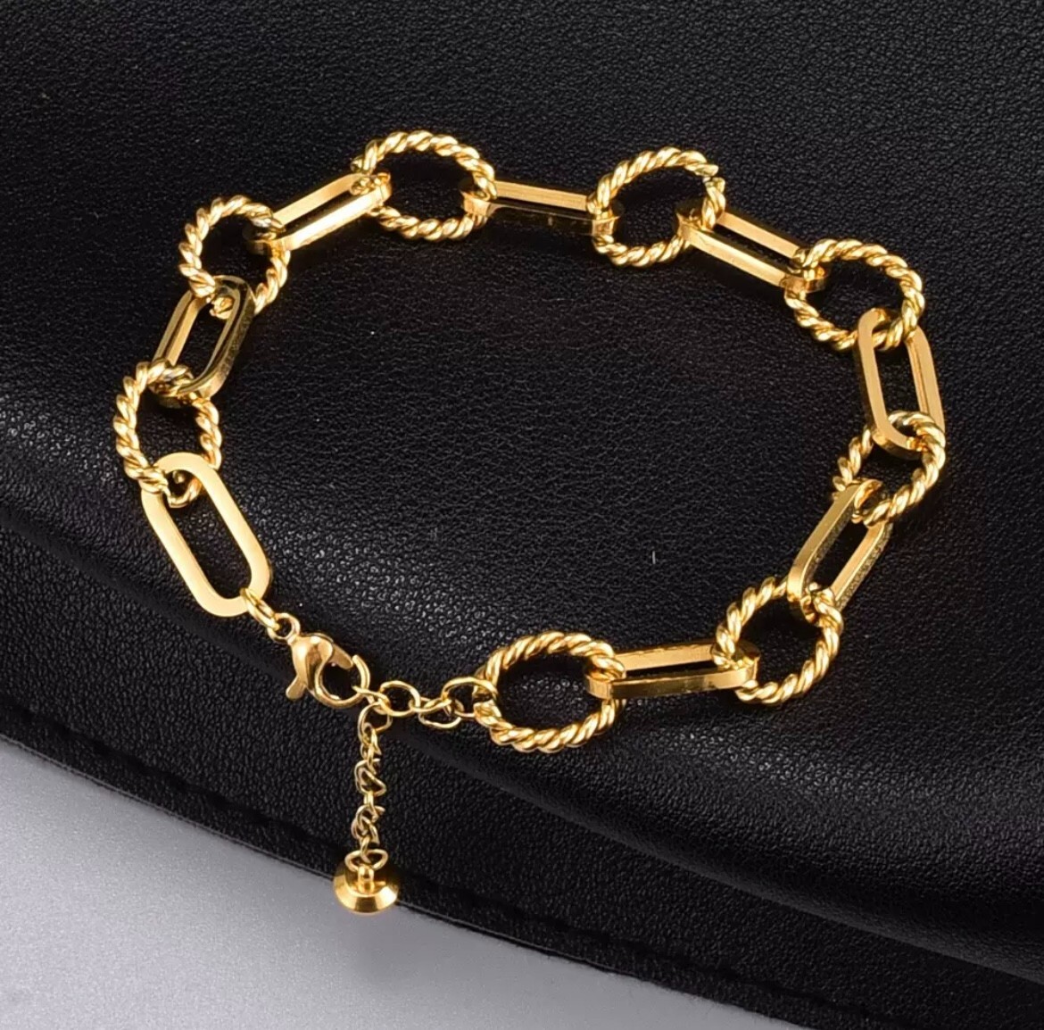 7mm Woman 18K Gold Plated Stainless Steel Rope Rolo Link Thick Chain Bracelet