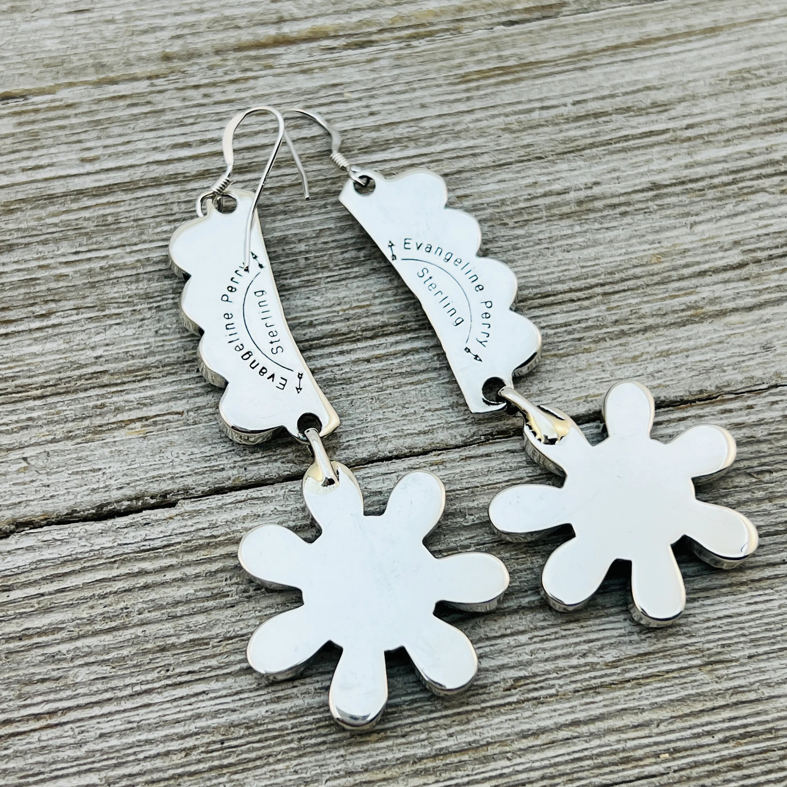Turquoise cluster earrings sterling silver Evangeline Perry Navajo handmade ER31