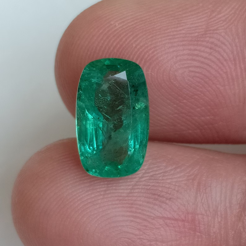 AGR Certified Zambian Emerald Natural Deep Green Cushion Gemstone 2.98 Carat