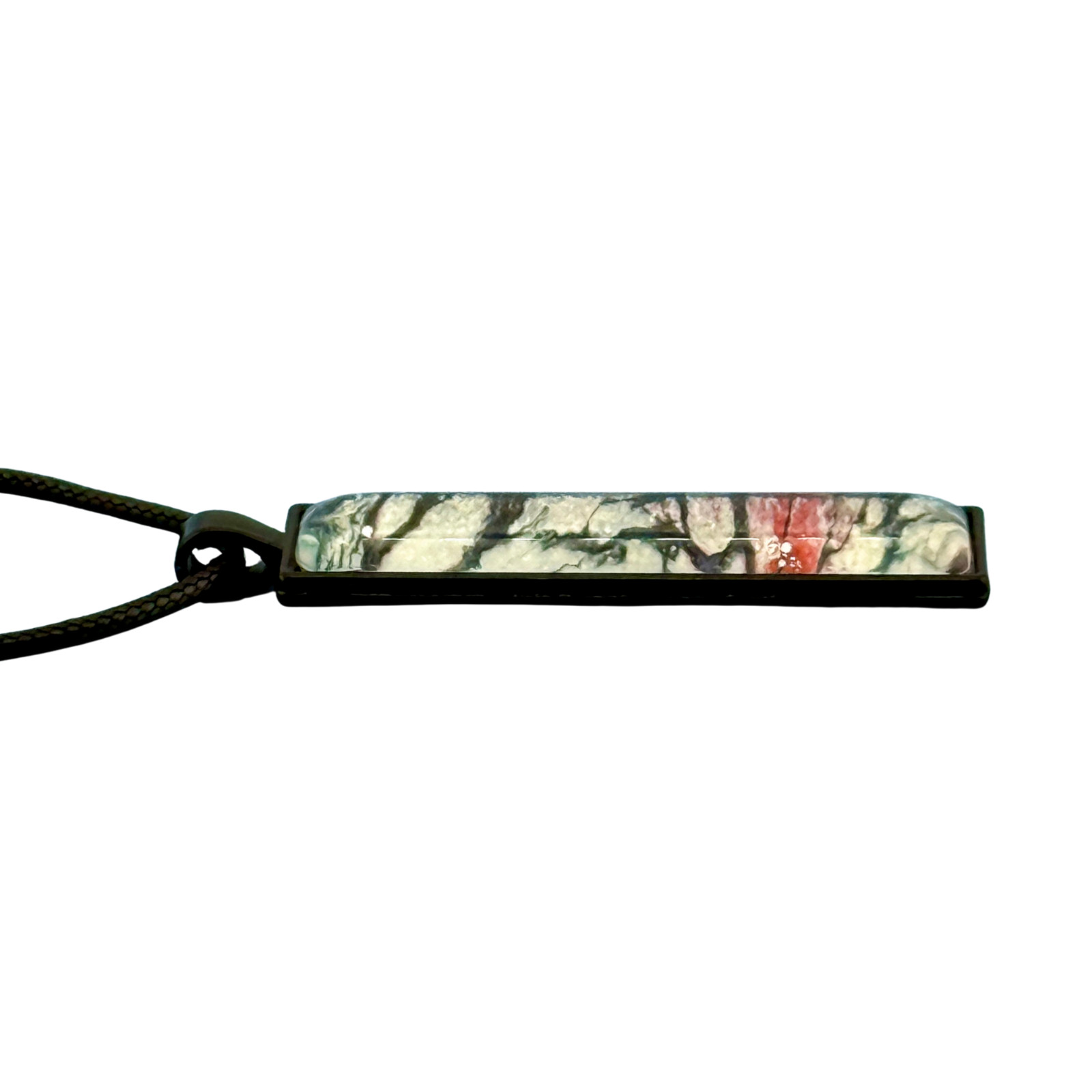 Handmade Pendant Necklace “Frosty Lake” Black Bezel Black Cord