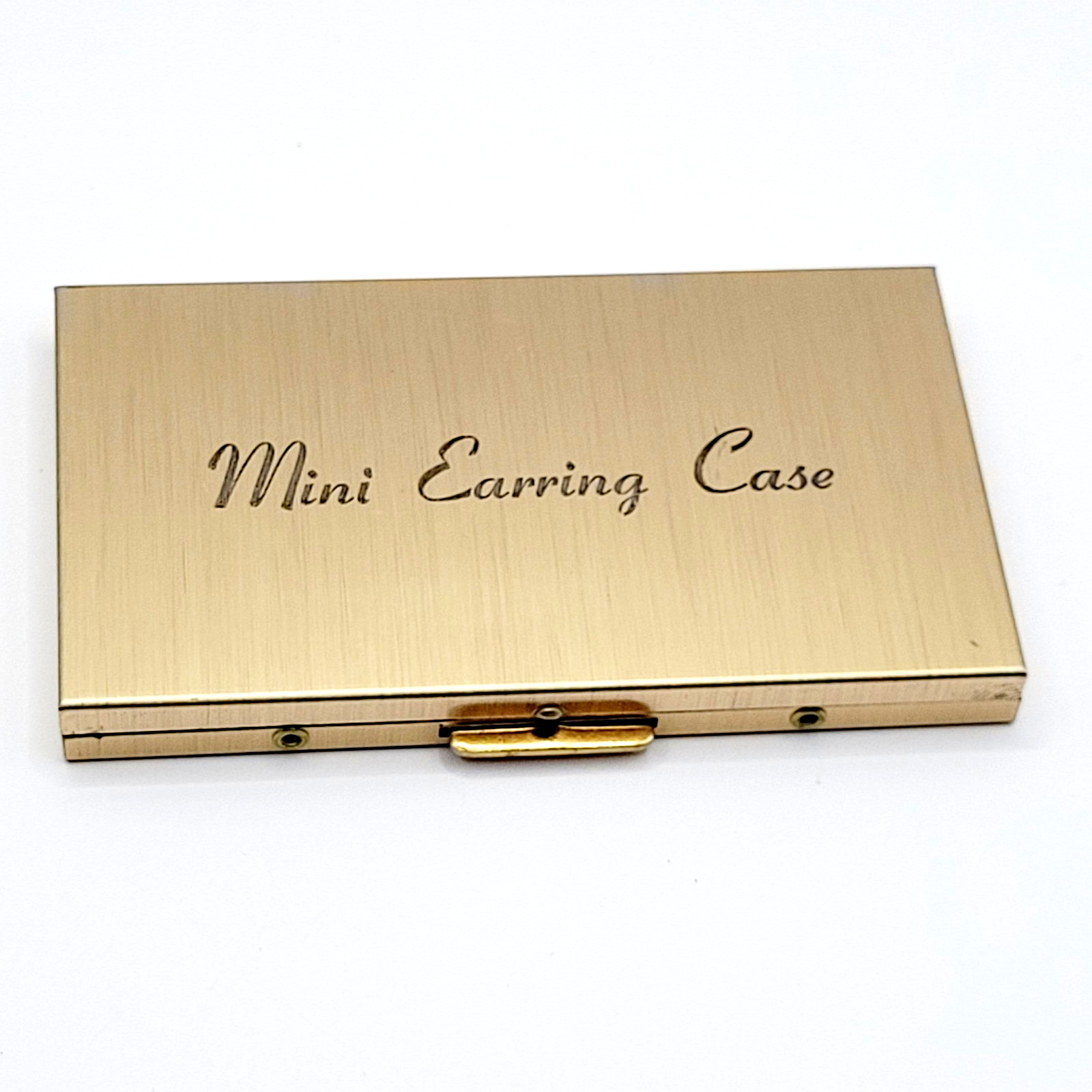 My Lady’s Mini Earring Jewelry Gold Tone Metal Hinged Case Flocked with Tweezers