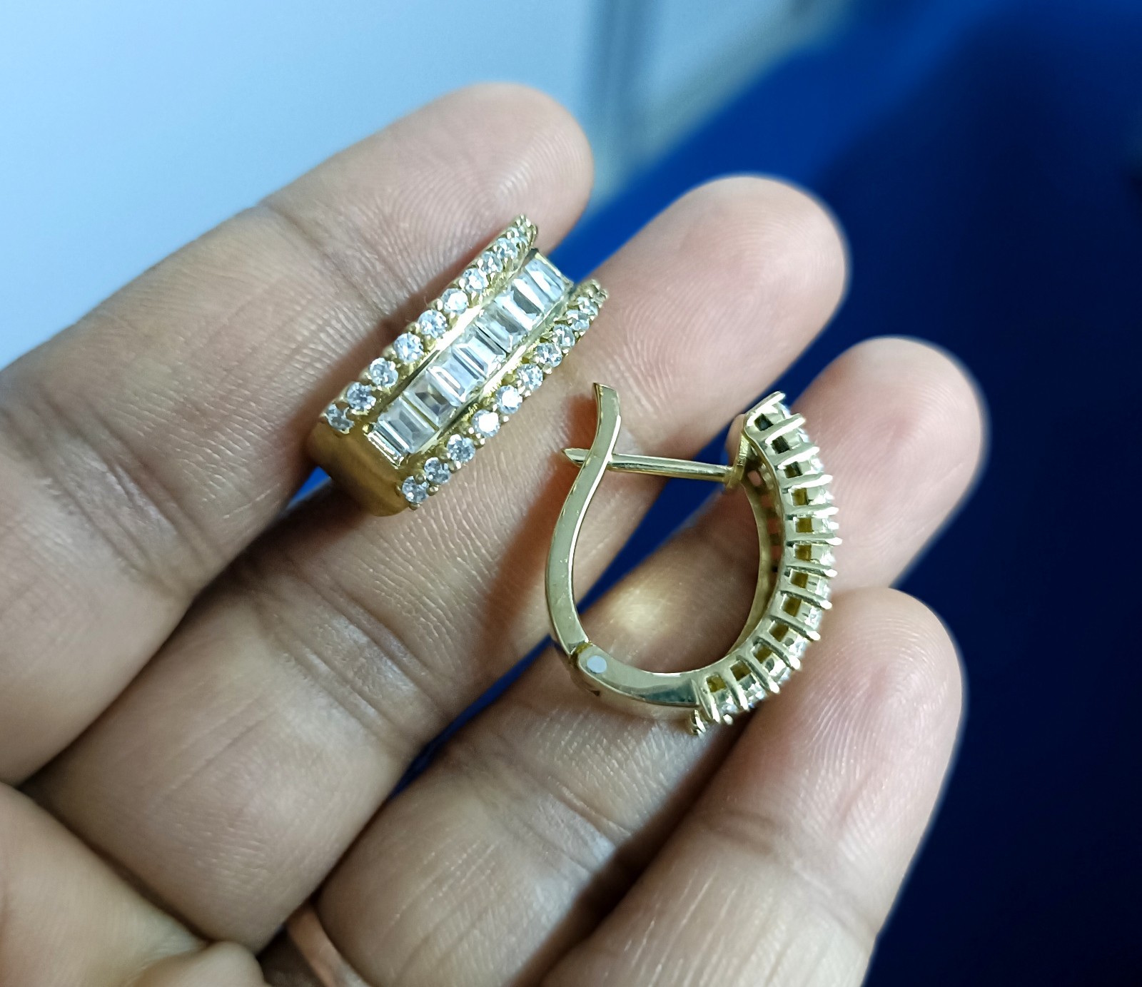 2Ct Baguette Cut Lab Created Diamond Hoop Earrings 14K Yellow Gold Plated Silver