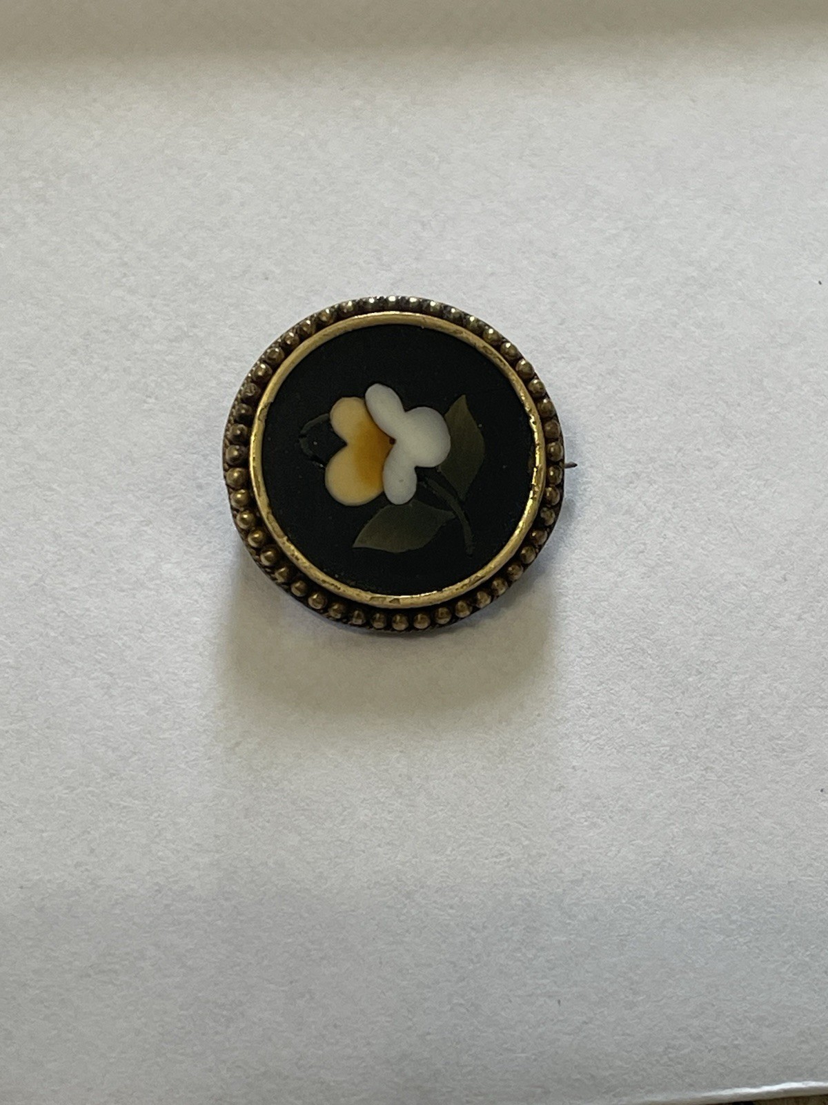 Antique 18k Pietra Dura Brooch Pin Italian Inlaid Floral Victorian Style Mosaic
