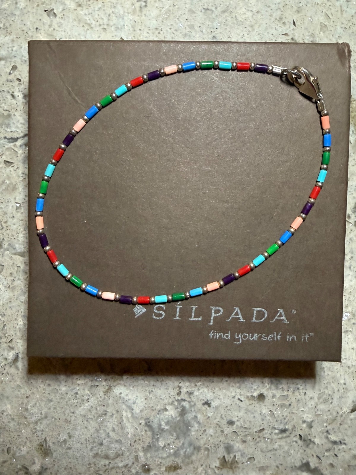 Silpada anklet bracelet, .925 sterling silver and multi colored beads