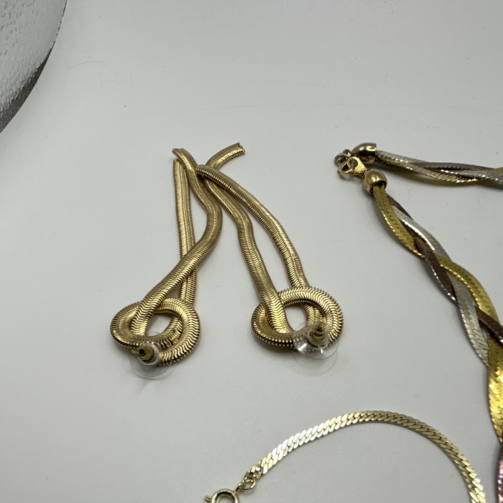 Vintage 3-Piece Jewelry Set 14K GP Tri Color Braided Herringbone Chain Lot