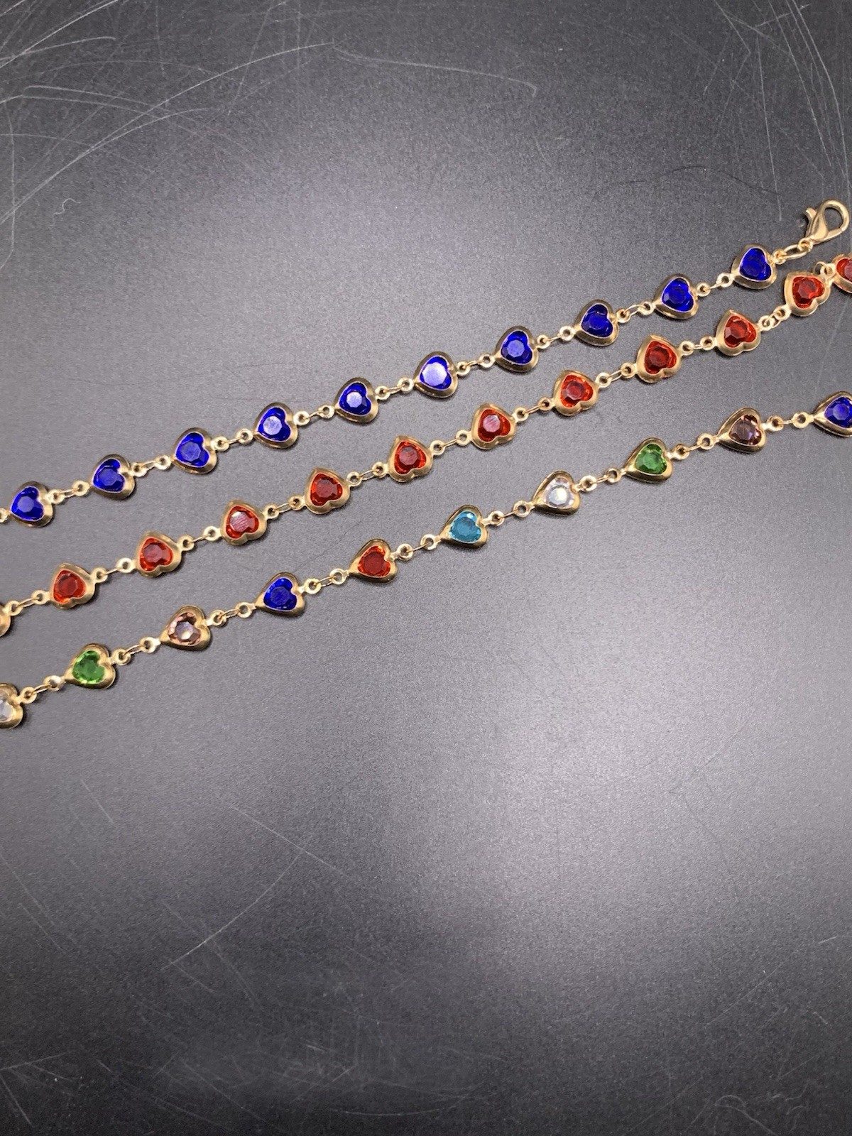 Gold Plated Jeweled Heart Bracelets Set Of 3