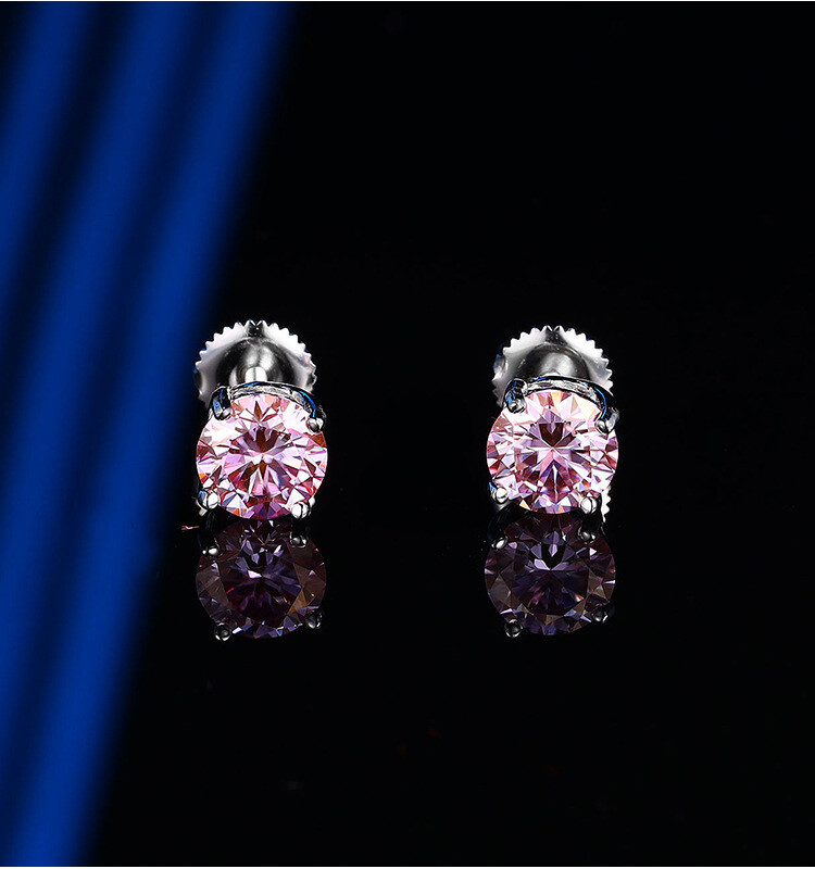 Real 8mm Round Cut GRA Moissanite Studs Screw Back Earrings 925 Sterling Silver