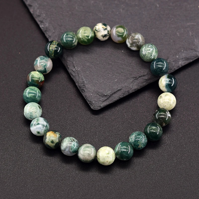 Natural Moss Agate Stone Bracelet Beaded Patterned Layered Modern Women Jewelry