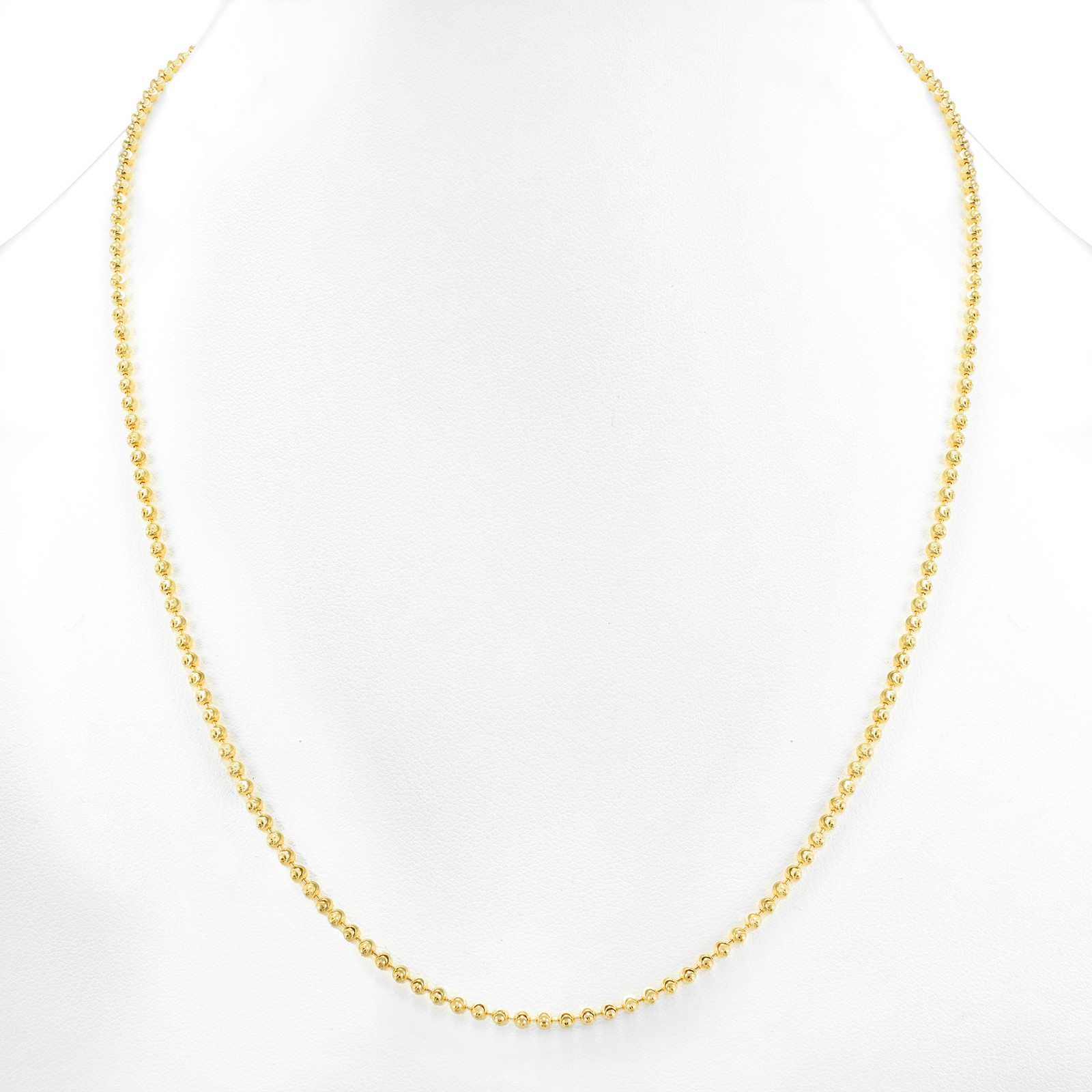 10K Yellow Gold Solid 2mm Moon Diamond Cut Ball Bead Chain Link Necklace 16″-30″