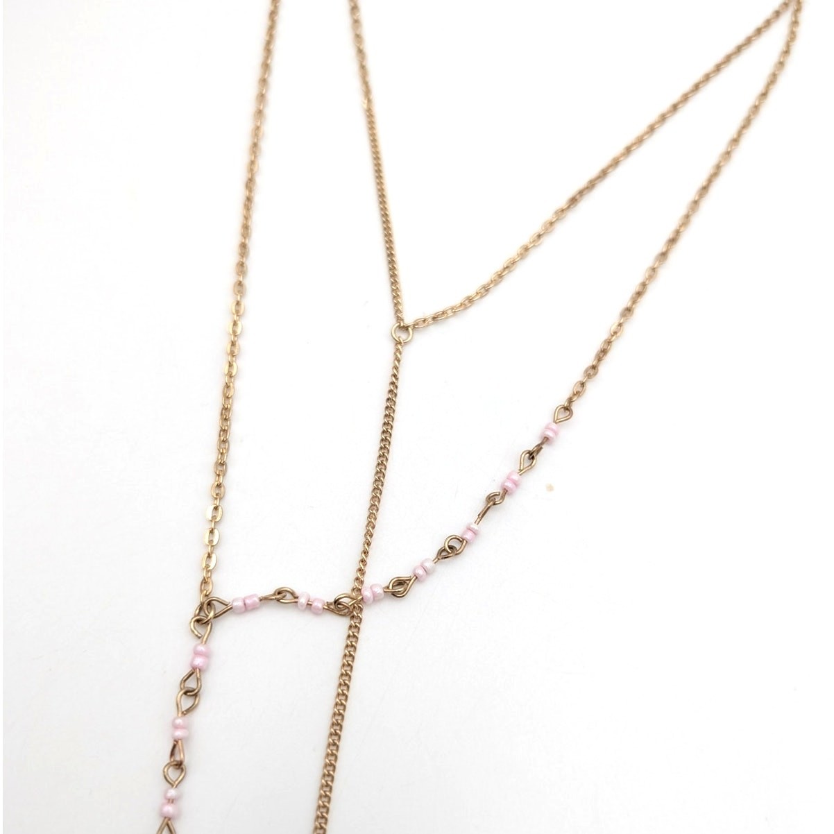 Nordstrom Gold Layered Y Necklace with Pink Bead Accents Fashion Jewelry