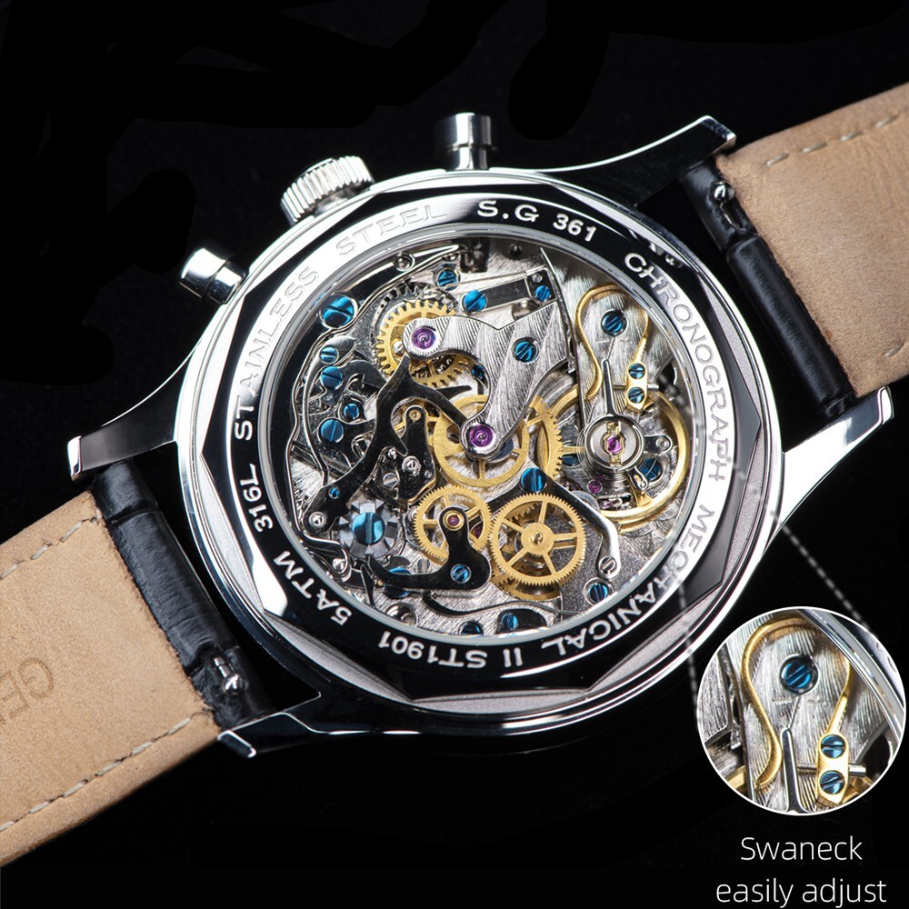 SUGESS S426 Mechanical Chronograph White Steel Leather Moonphase Men’s Watch