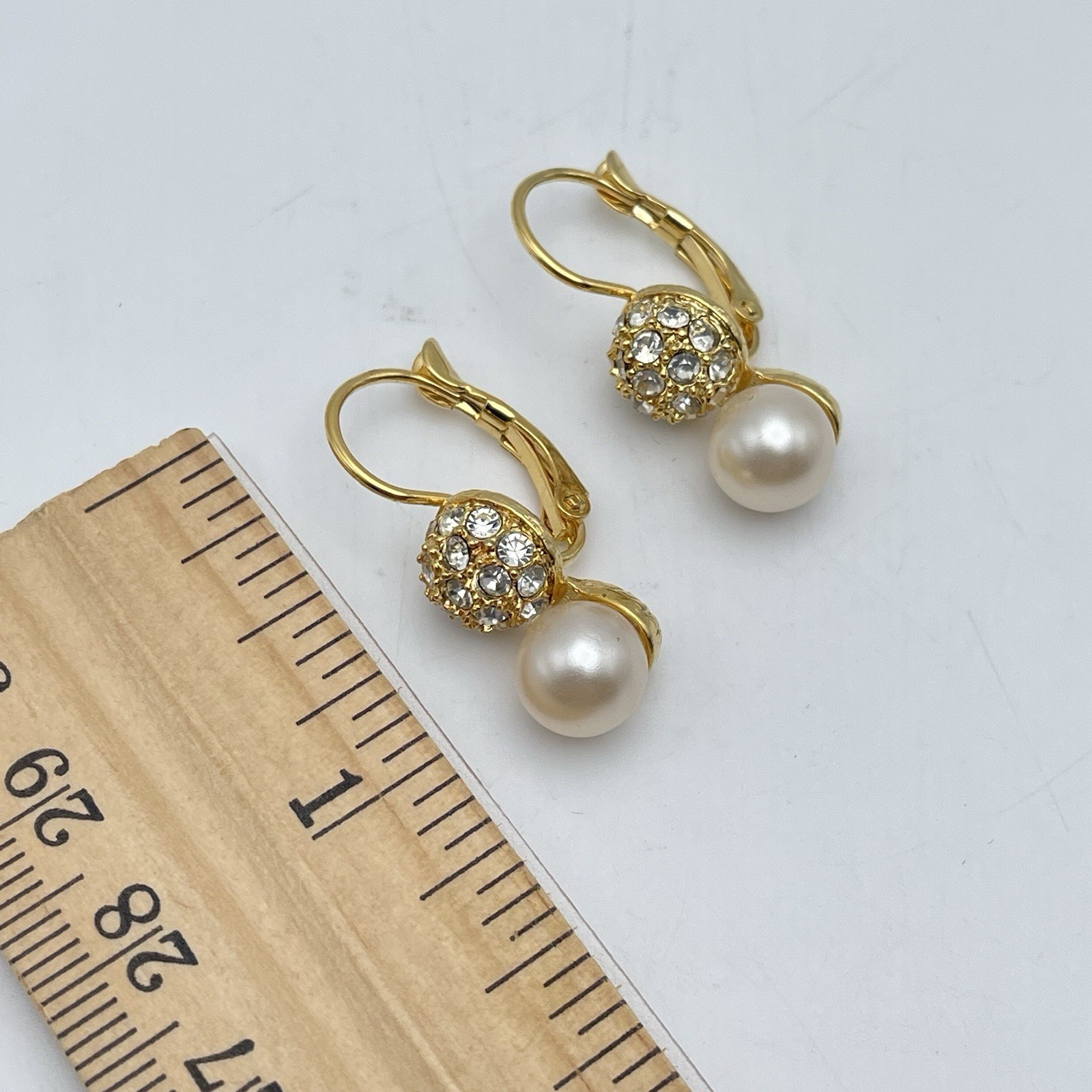 Bijoux Terne Pave Stud Faux Pearl Gold Tone Lever back Pierced Earrings NEW