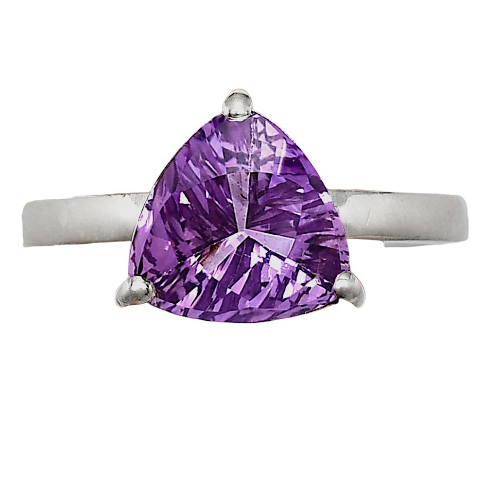 Fancy Cut Natural Amethyst – Brazil 925 Sterling Silver Ring s.7 Jewelry R-1019