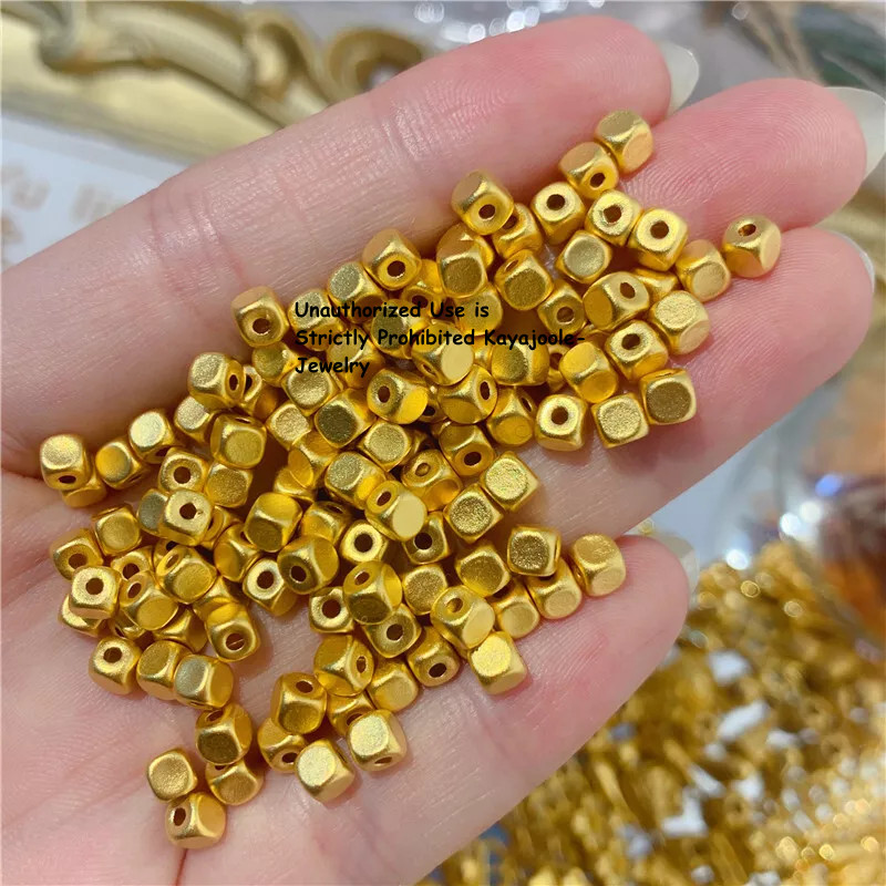 10pcs Pure 999 24K Yellow Gold 4mm Small Square Beads Diy Pendant 0.4-0.5g