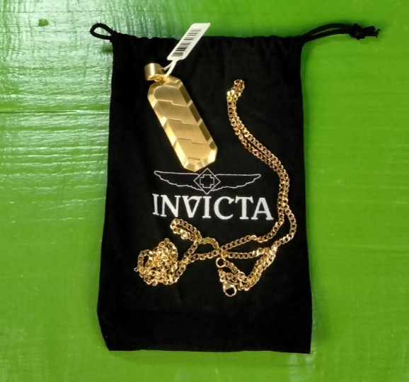 Invicta Elements Modern Men Gold Tone SS Pendant + Chain In Black Jewelry Pouch