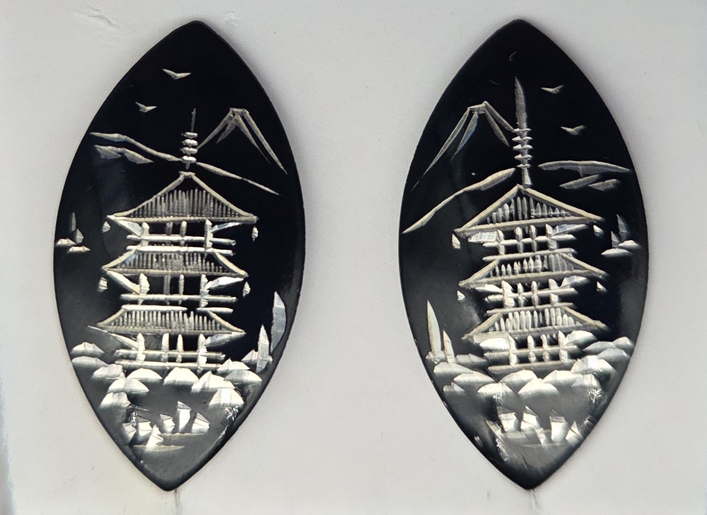 Vtg SK 1940s Japanese Damascene Stud Ster. Silver Earrings Screw Back Beautiful
