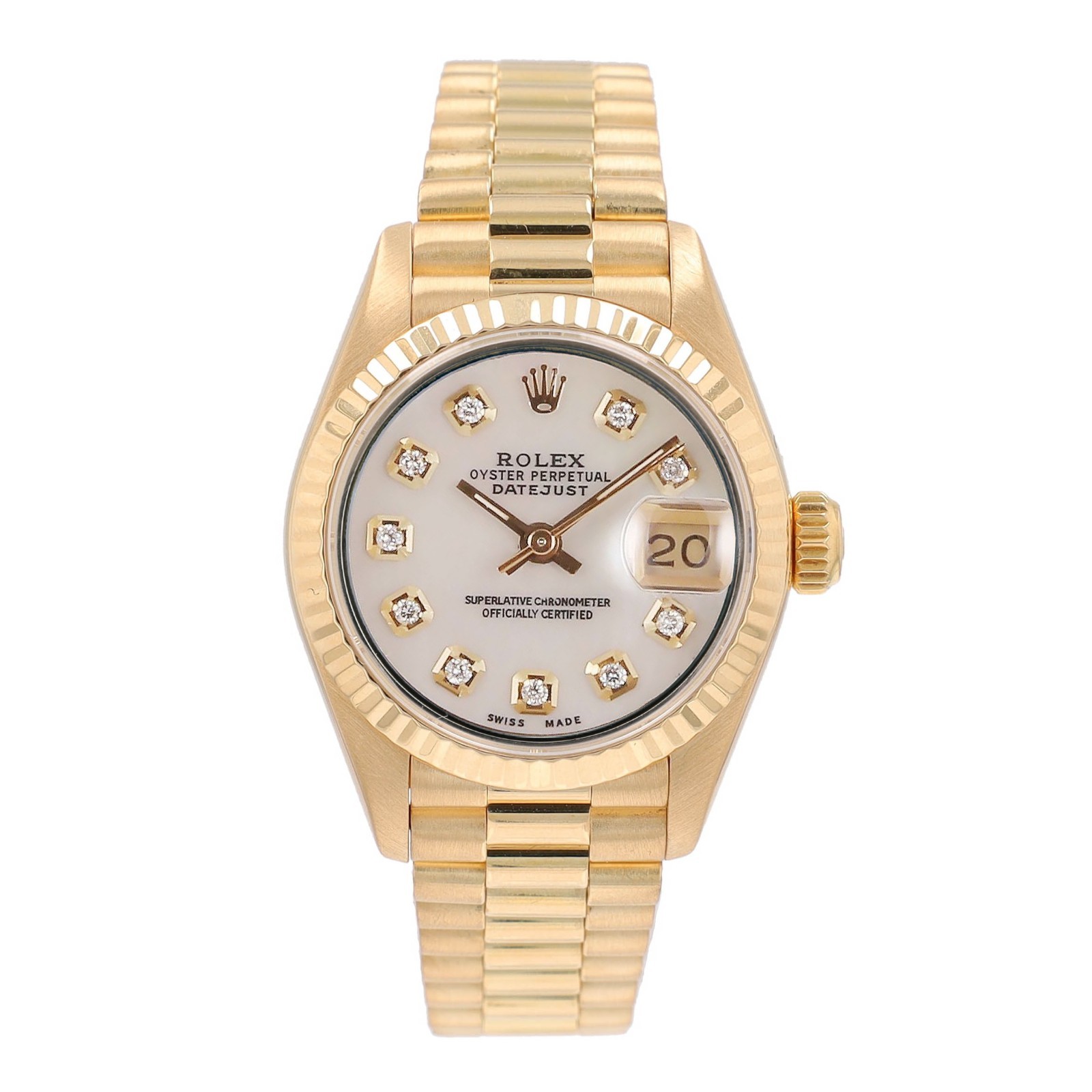Rolex Ladies Datejust 69178 18KY Solid Gold White MOP Diamond President Watch