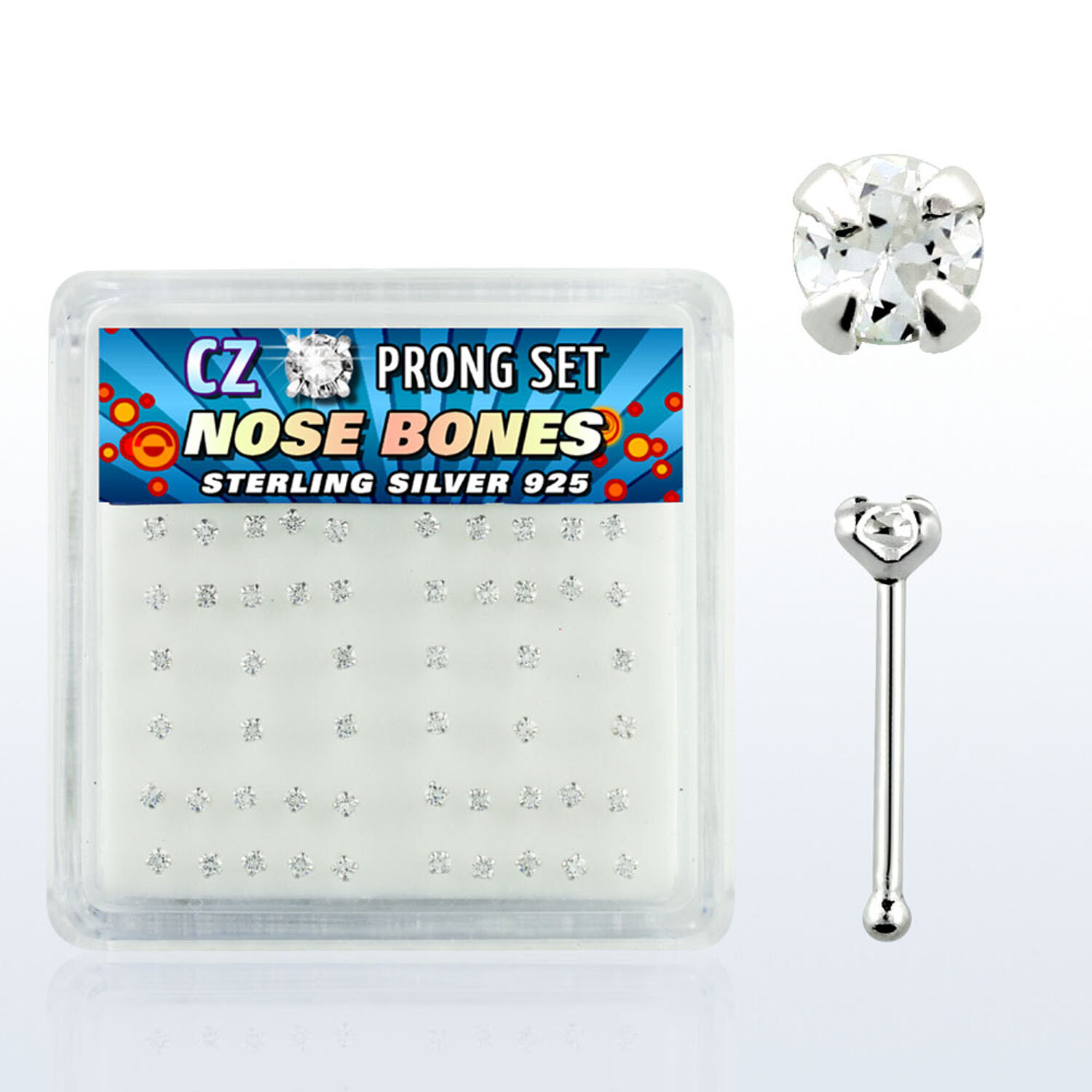 22g (0.6mm) Small Tiny Silver Nose Bone Studs 2mm Prong CZ Crystal Top 1-10PC US