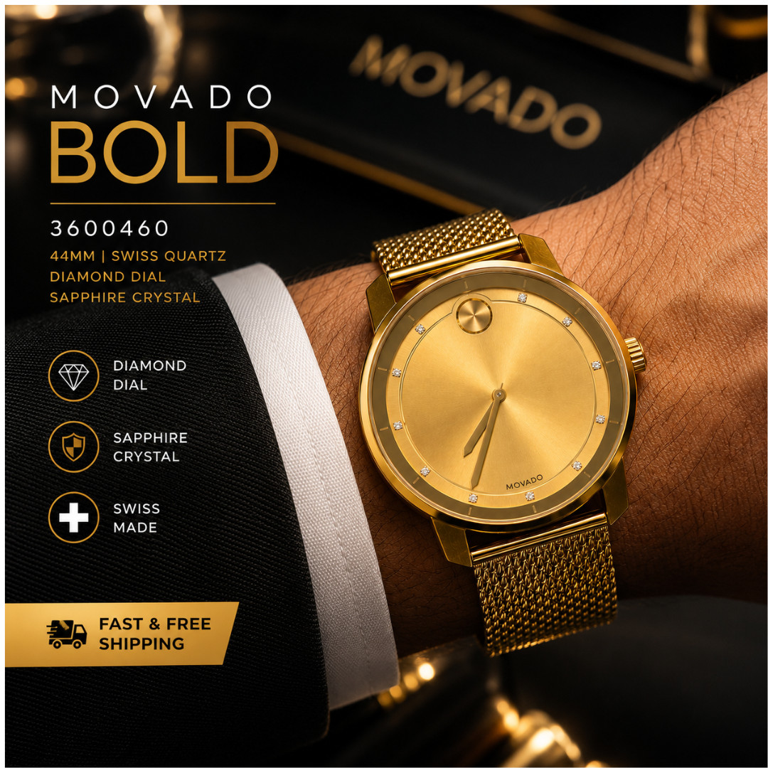 Movado BOLD Men’s Gold Stainless Steel 44mm Swiss Made Watch 3600460