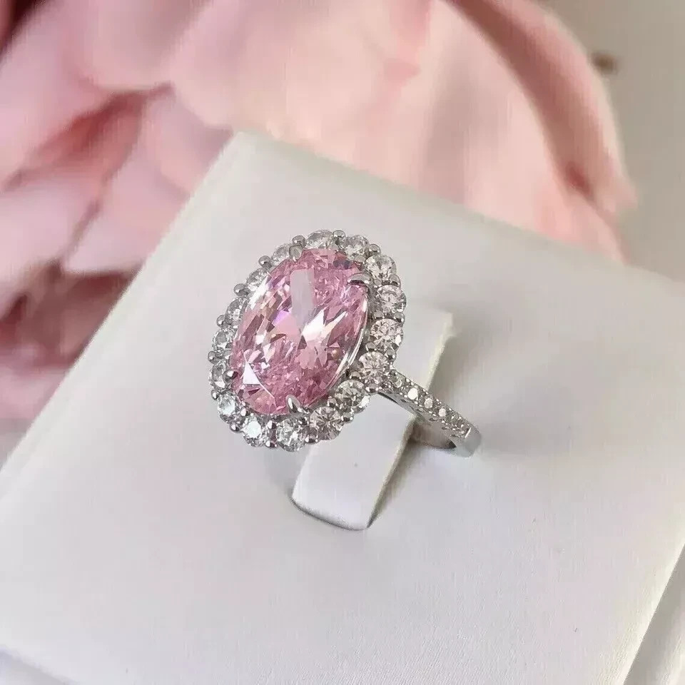6.8 Ct Oval Cut Natural Pink Sapphire Diamond Wedding Bridal Ring 14K White Gold