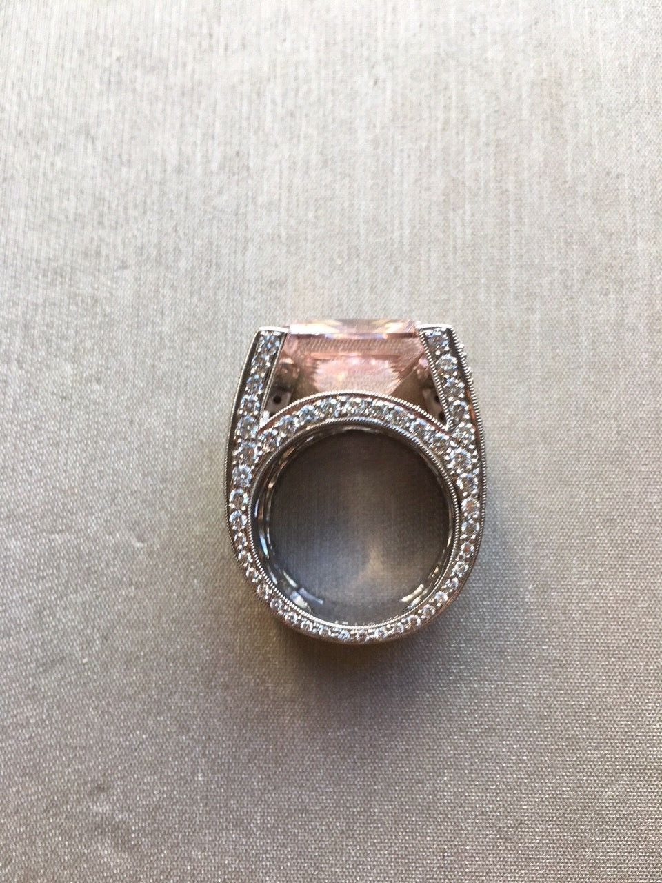Estate Fine large peach colored Morganite in a gorgeous diamond setting