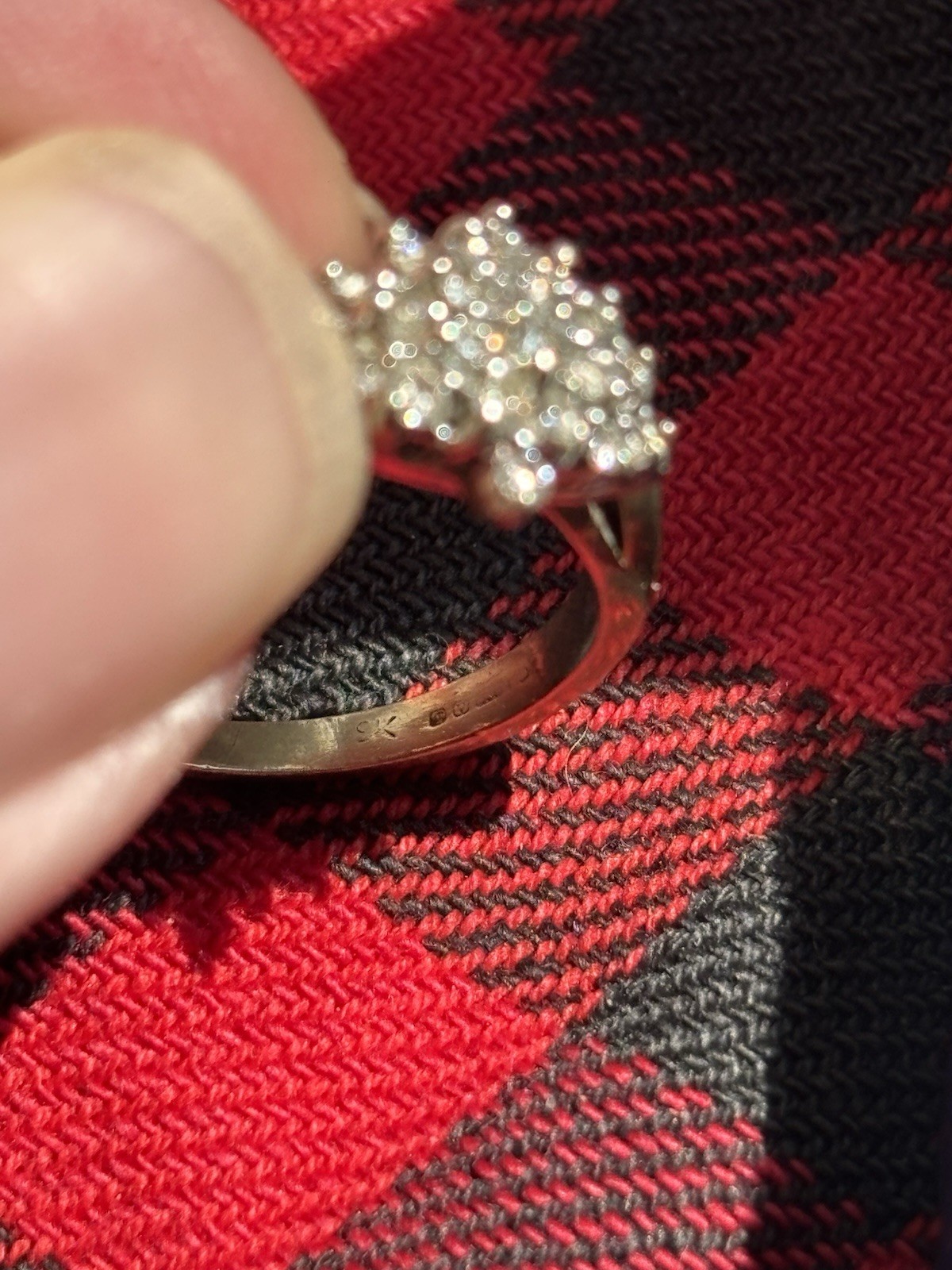 14K Yellow Gold Cluster Diamond Ring Size 7, 2mm Band, Round White Diamonds