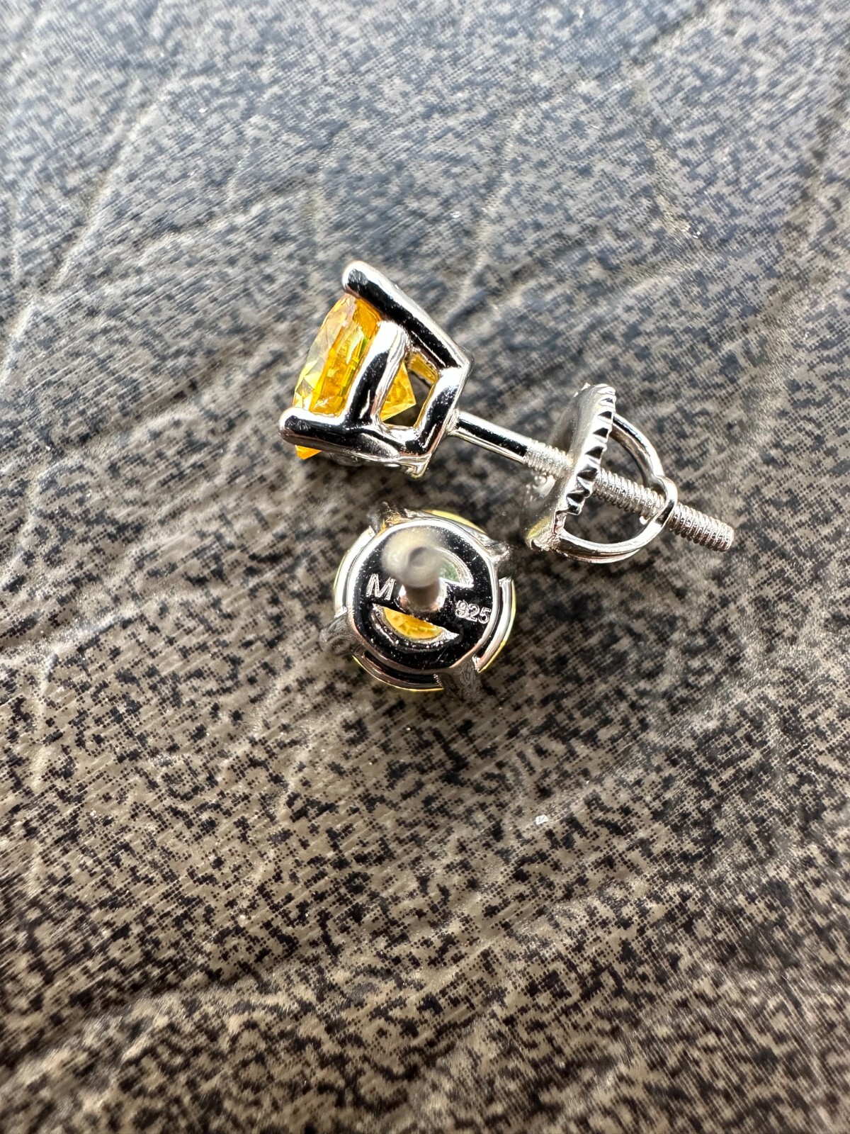 Real Canary Yellow Moissanite Screwback Stud Earrings 925 Silver 3-8mm Pass Test