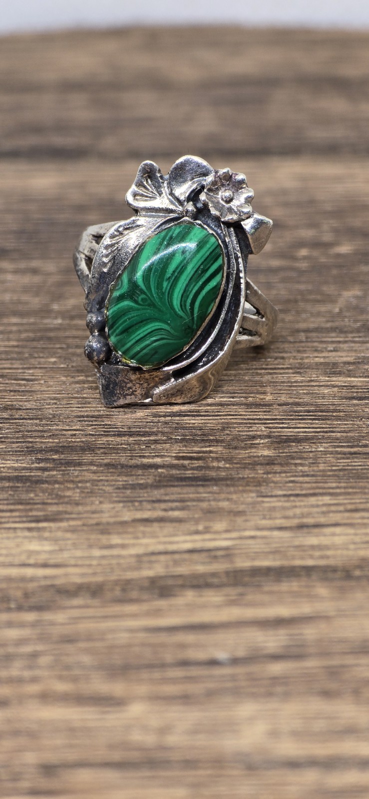 Sterling Silver Native American Style Malachite Ring-unidentified Maker’s Mark