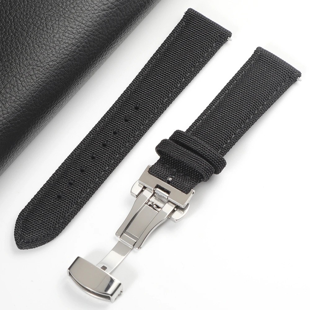 Quick Release Nylon Sailcloth Watch Strap 18mm 20mm 22mm Butterfly Buckle