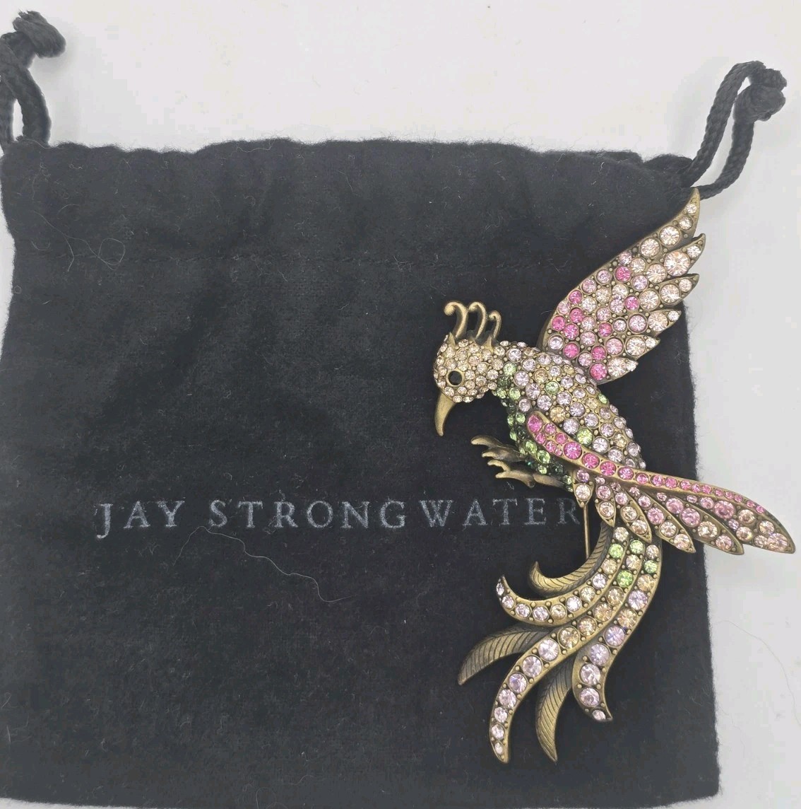 Jay Strongwater Bird of Paradise Brooch Pin Austrian Crystals Amethyst Pink
