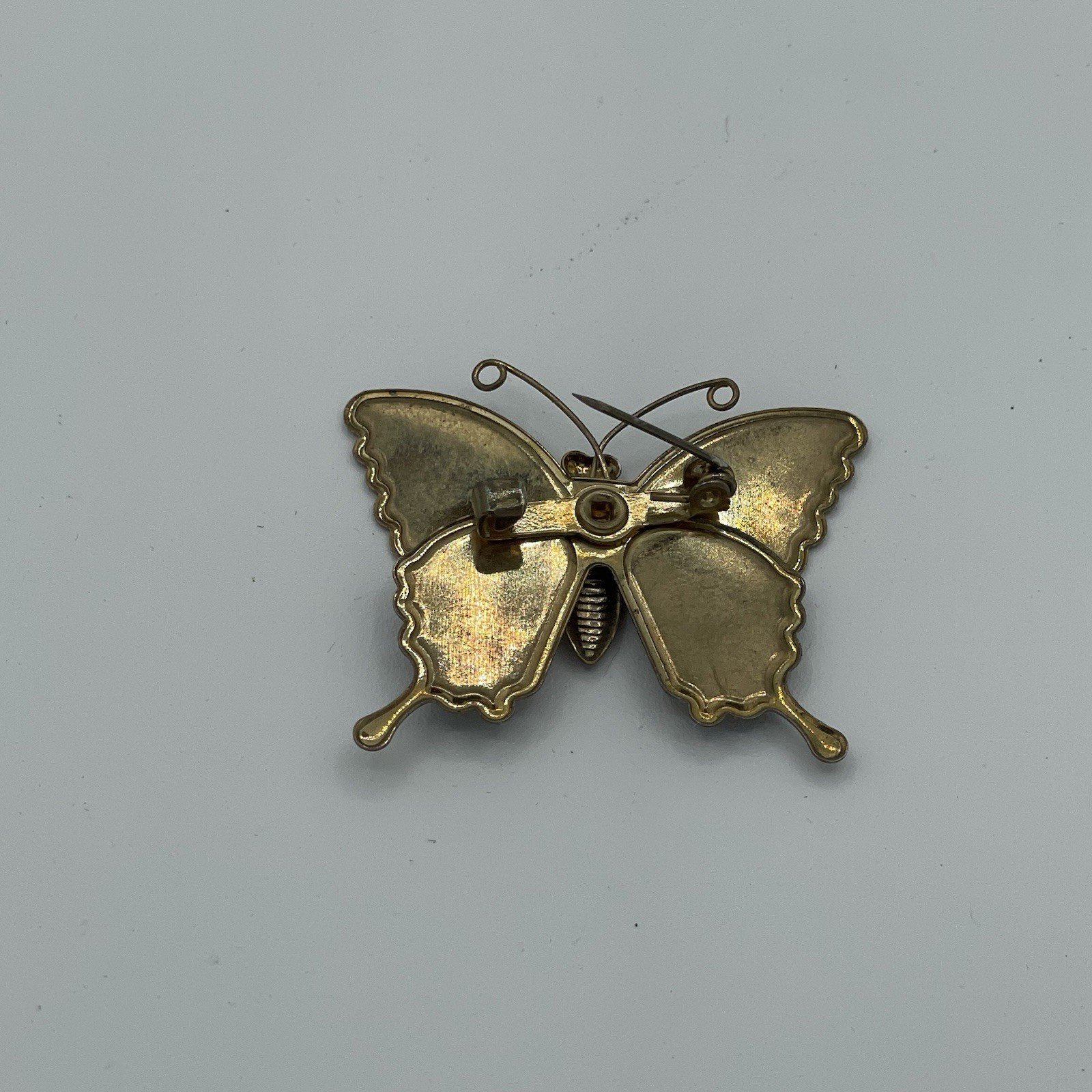 VTG Butterfly Brooch Pink Purple Glitter Enamel Gold Tone Pin 1.25×1.25 inch